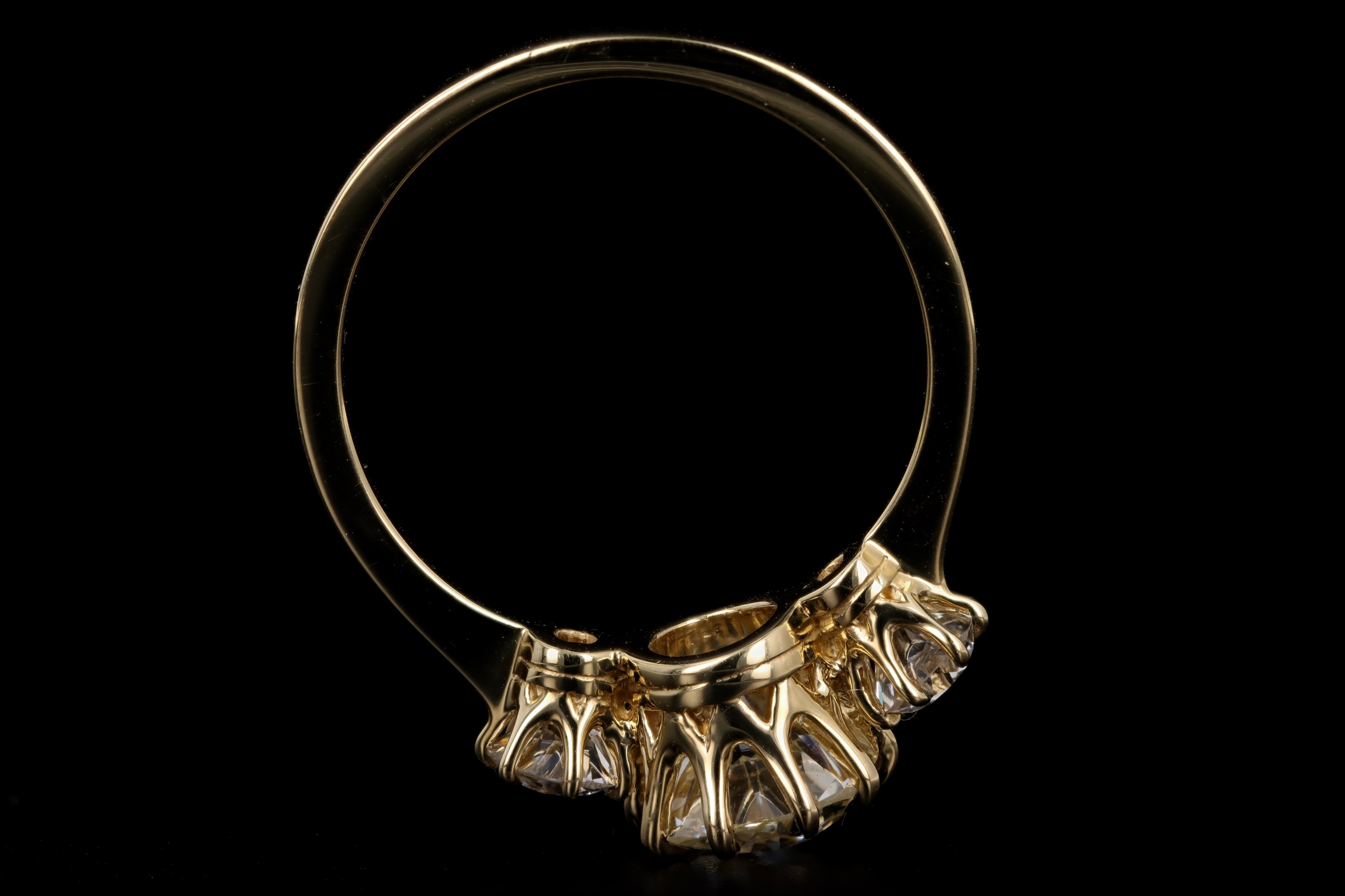 Vintage Inspired 18K Yellow Gold 1.34 Carat Old Mine Cut Diamond Three Stone Engagement Ring - Queen May