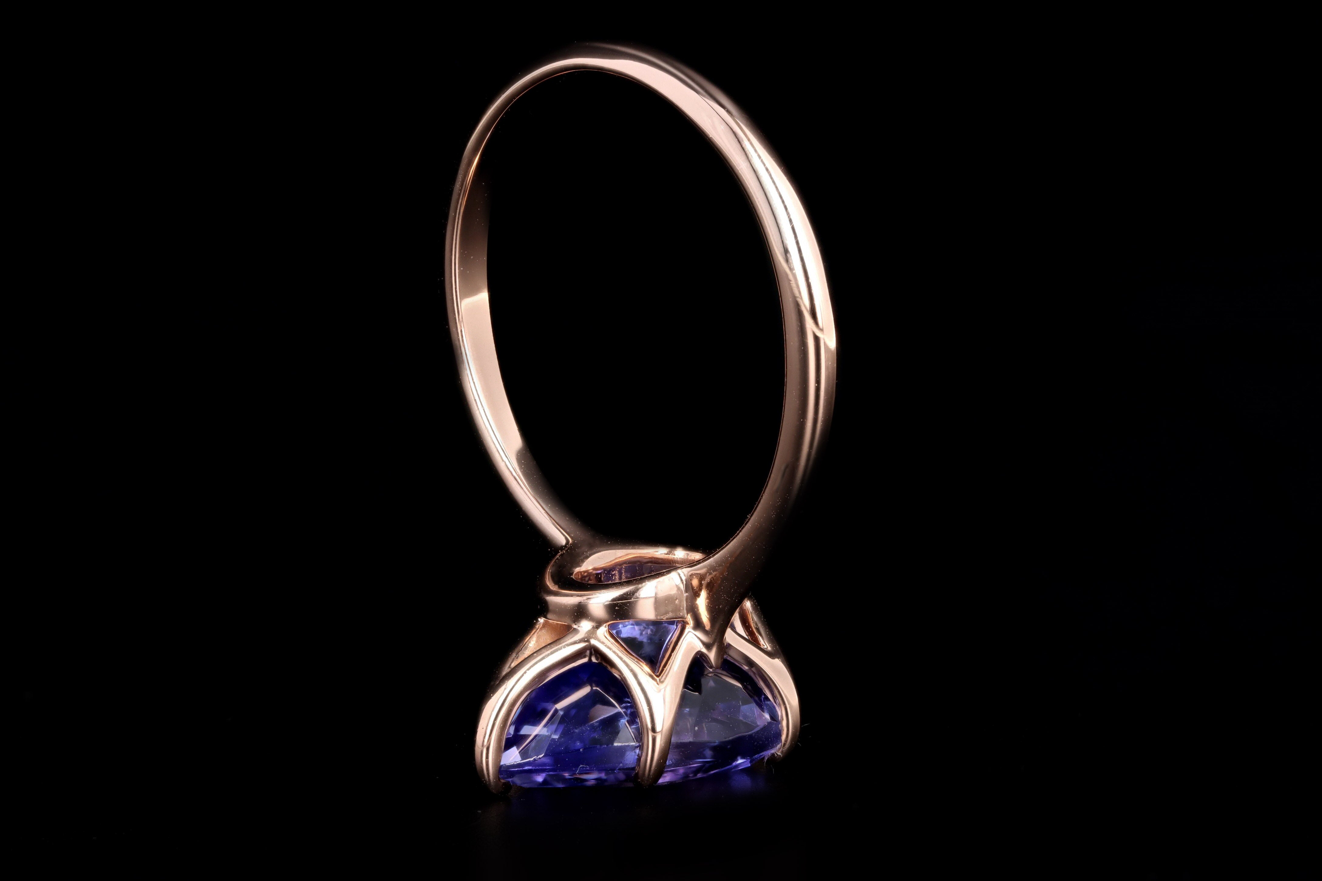 Vintage Inspired 18K Rose Gold 4.12 Carat Pear Cut Tanzanite Ring - Queen May