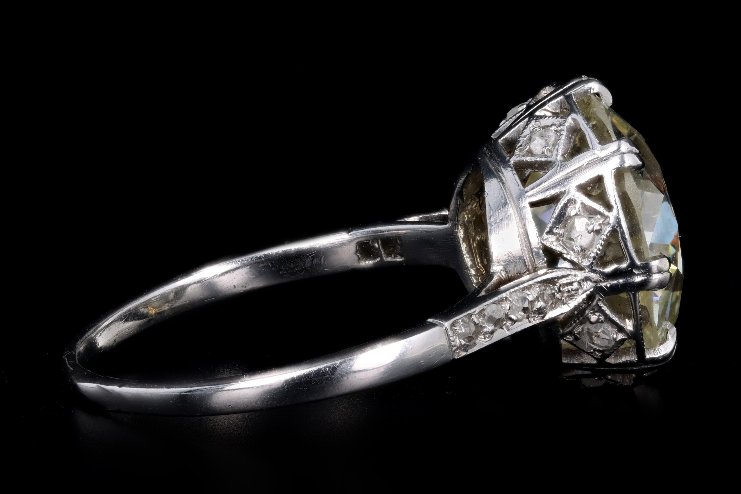 Art Deco Platinum 5.81 Carat Old European Cut Diamond Engagement Ring - Queen May