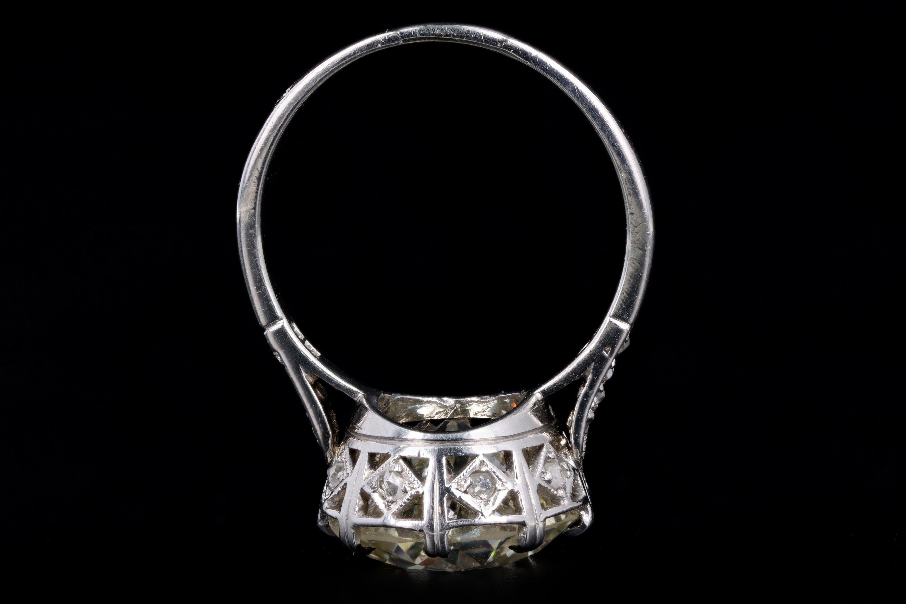 Art Deco Platinum 5.81 Carat Old European Cut Diamond Engagement Ring - Queen May