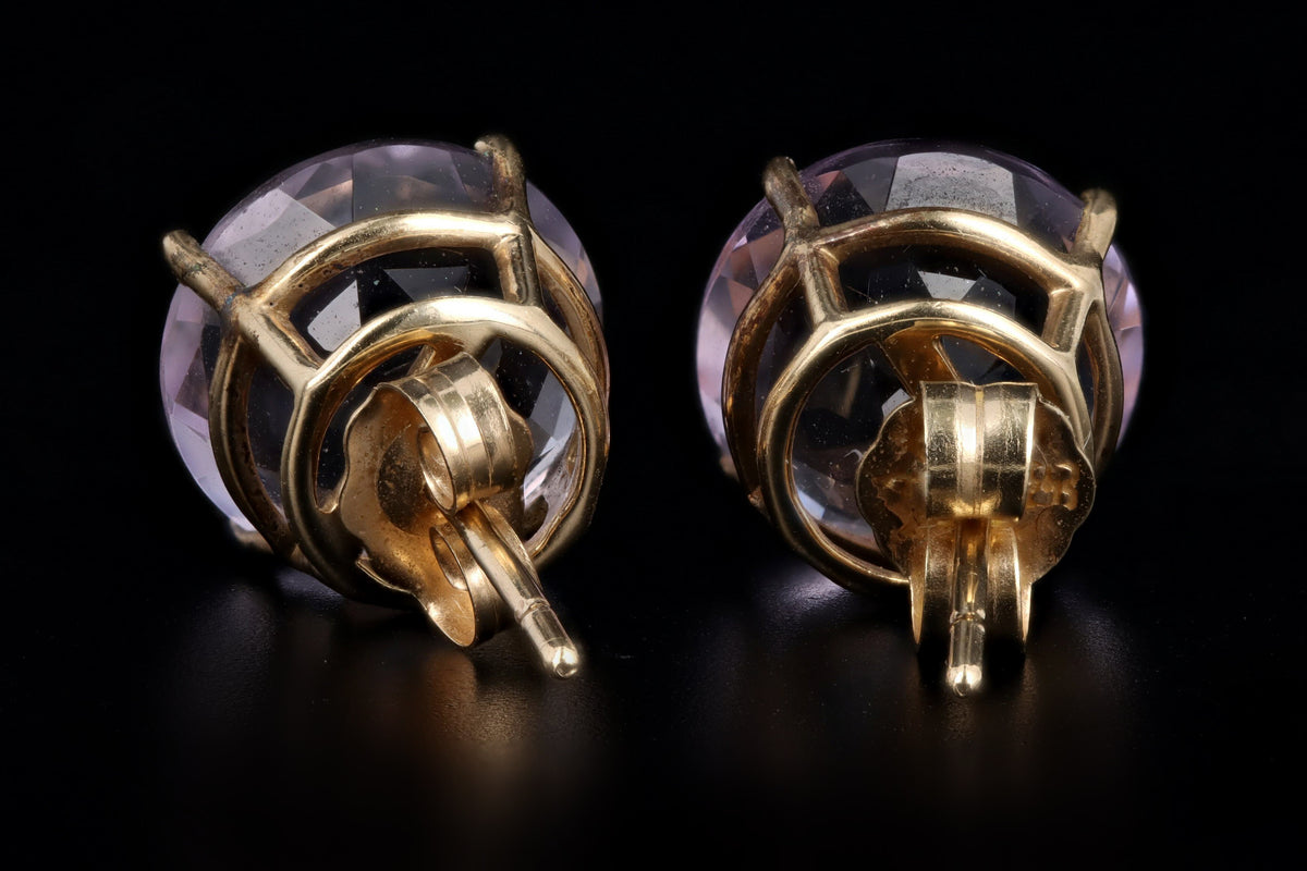 14K Yellow Gold 5 Carat Total Weight Morganite Stud Earrings - Queen May