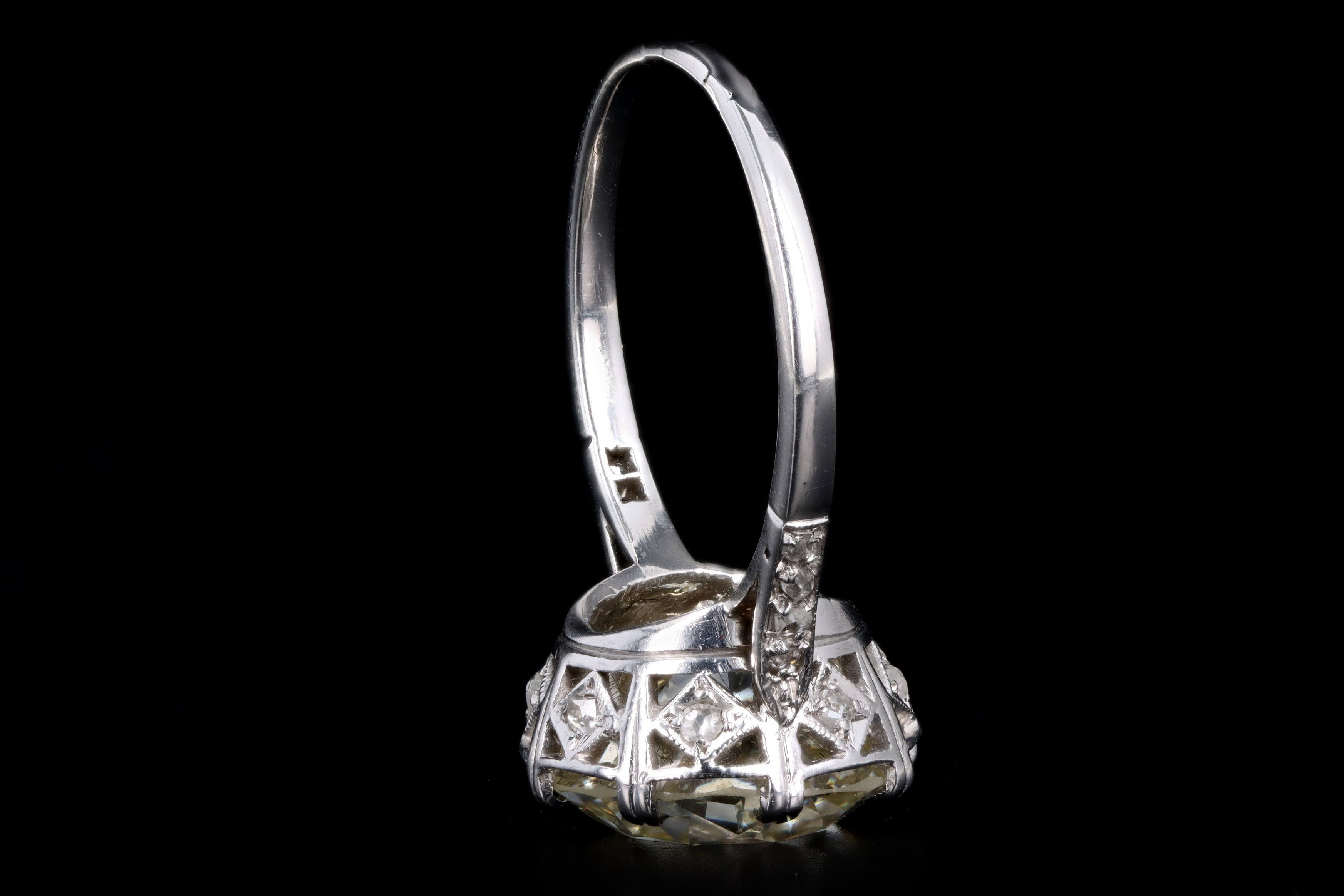 Art Deco Platinum 5.81 Carat Old European Cut Diamond Engagement Ring - Queen May