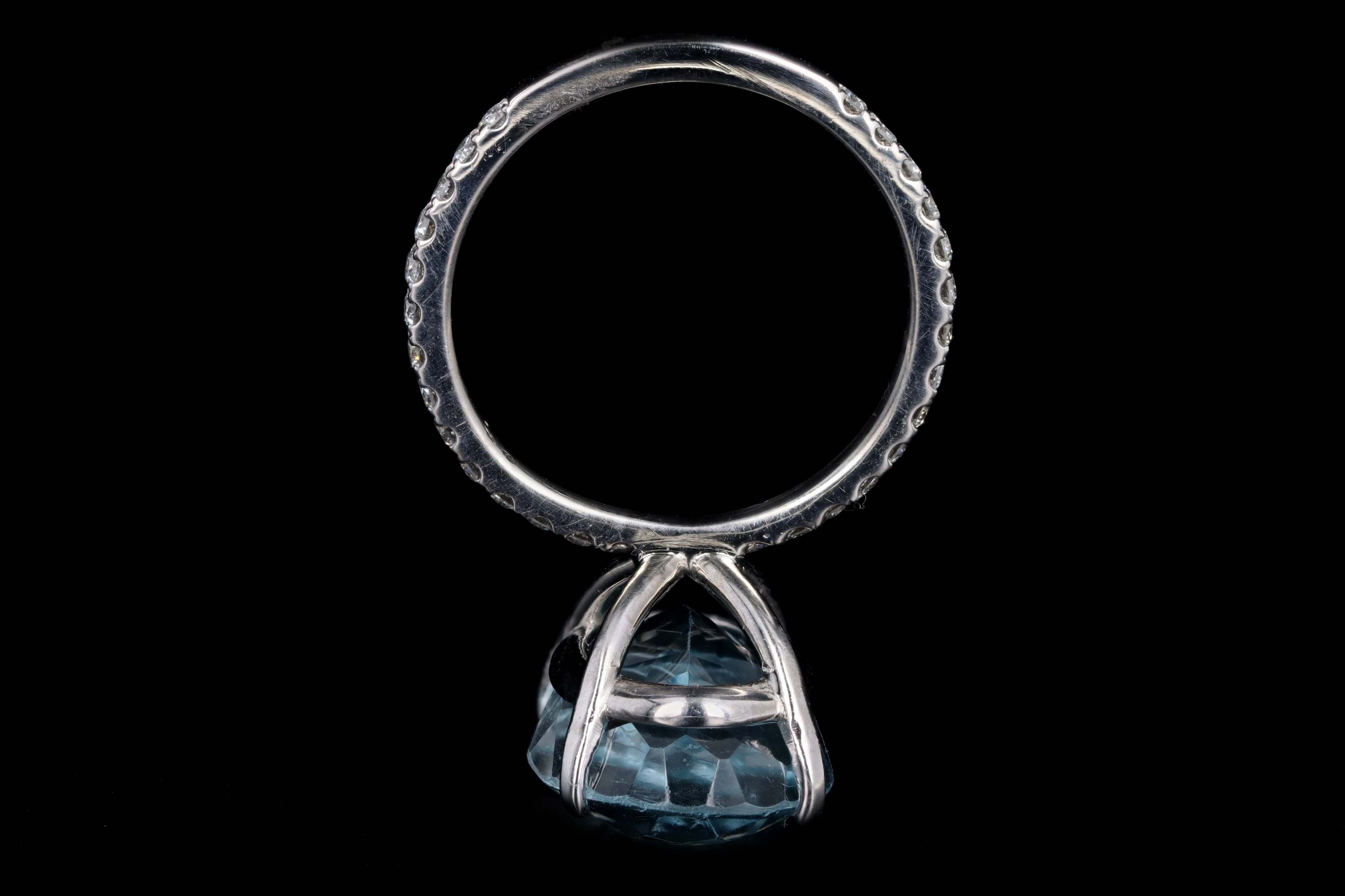 Platinum 14.0 Carat Oval Aquamarine & Diamond Ring - Queen May
