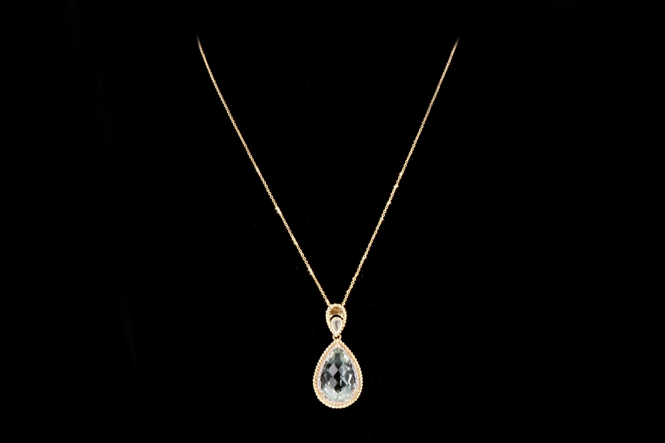 14K Yellow Gold 11.20 Carat Prasiolite & Diamond Pendant Necklace - Queen May