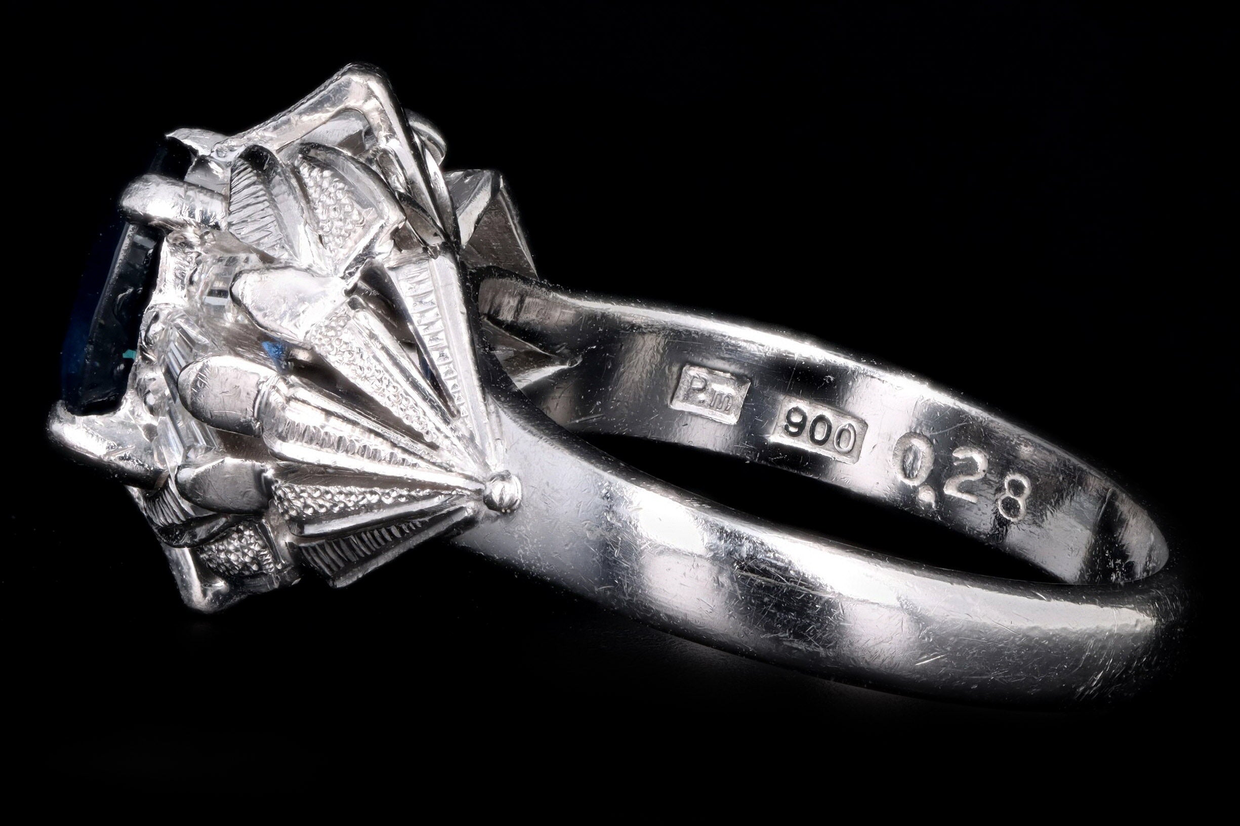 Retro Platinum 1.07 Carat Oval Natural Sapphire & Diamond Fan Ring - Queen May