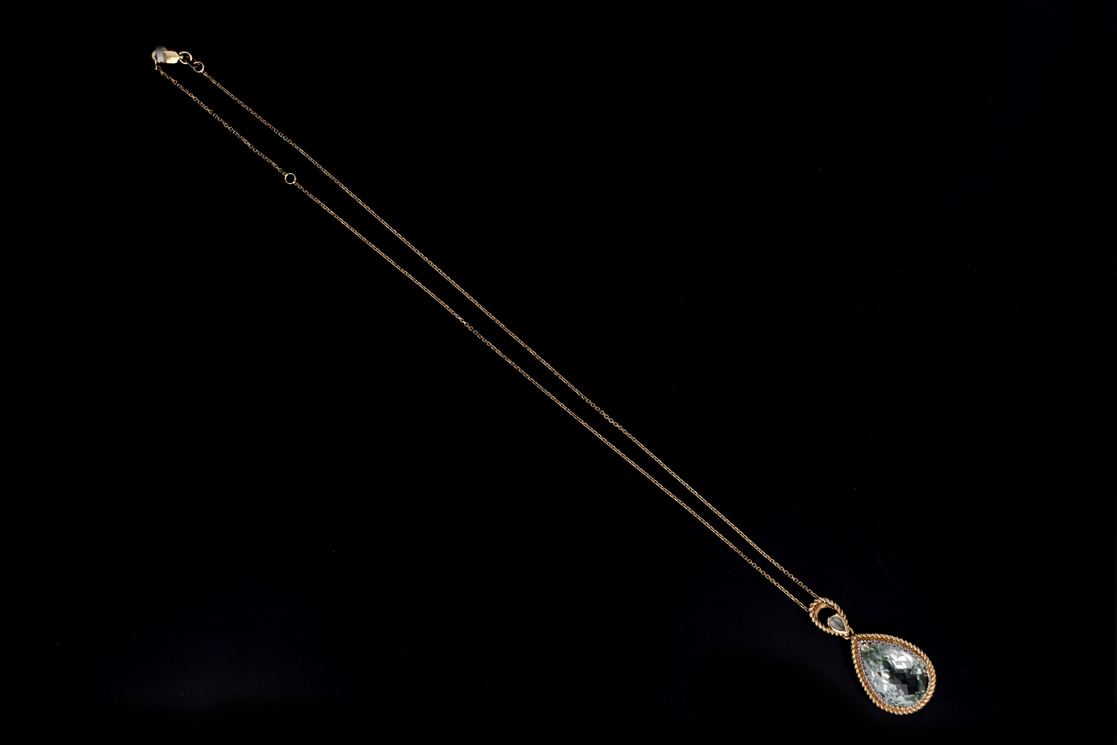 14K Yellow Gold 11.20 Carat Prasiolite & Diamond Pendant Necklace - Queen May