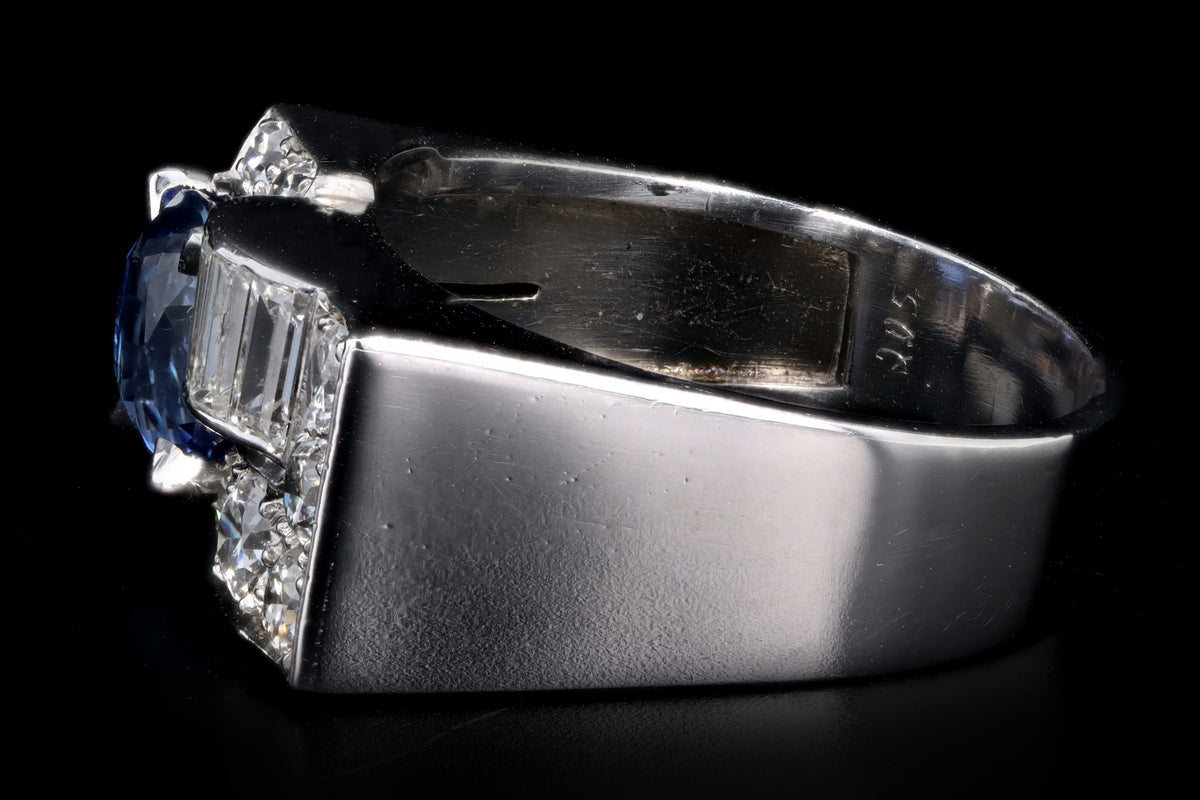 Art Deco Platinum 2.0 Carat Cushion Cut Natural Sapphire & Diamond Ring - Queen May