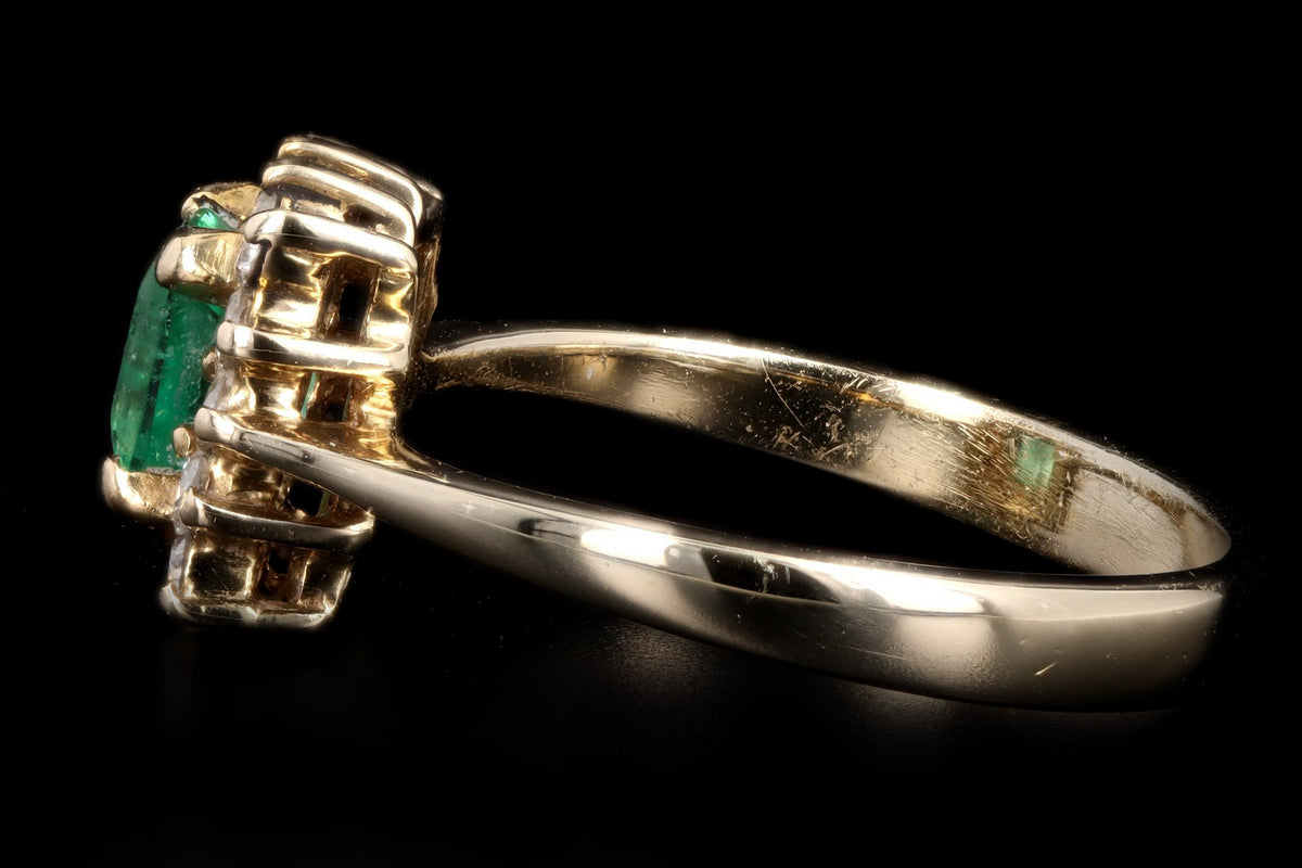 14K Yellow Gold .45 Carat Natural Emerald & Diamond Halo Ring - Queen May