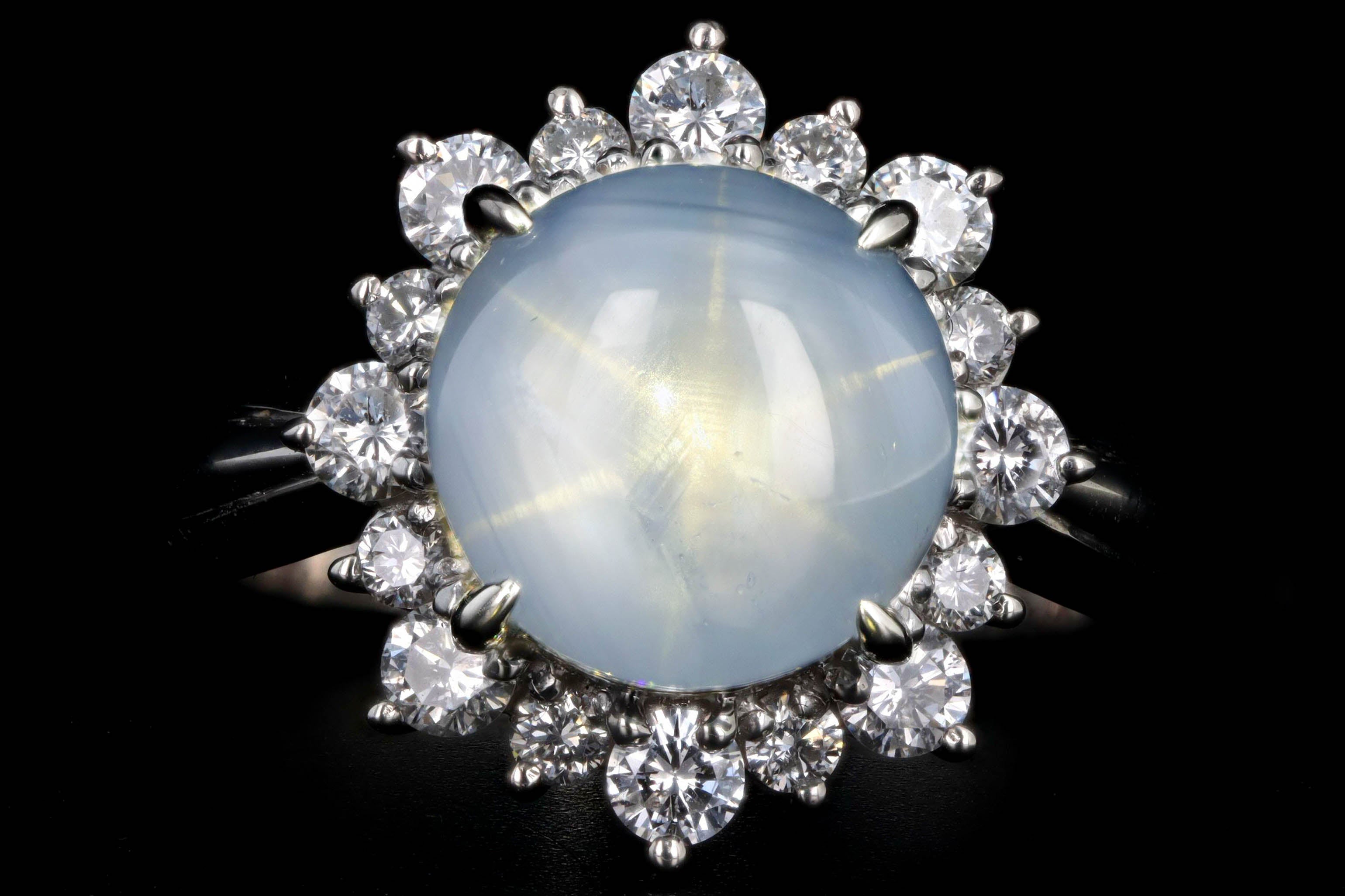Retro Platinum 8.13 Carat Natural Star Sapphire & Diamond Halo Ring - Queen May