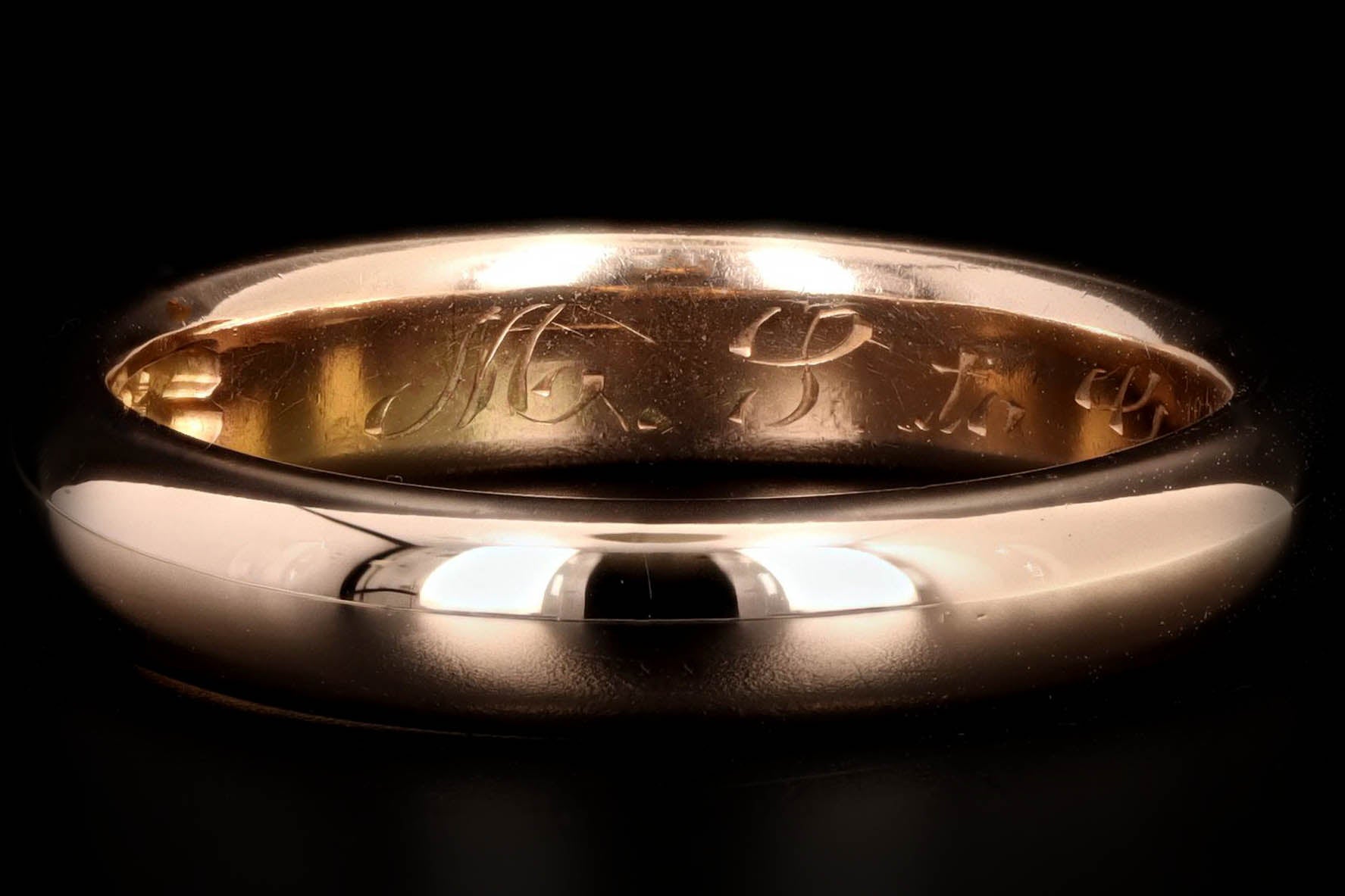 Victorian 14K Rose Gold 3.8mm Wedding Band Engraved 1912 - Queen May