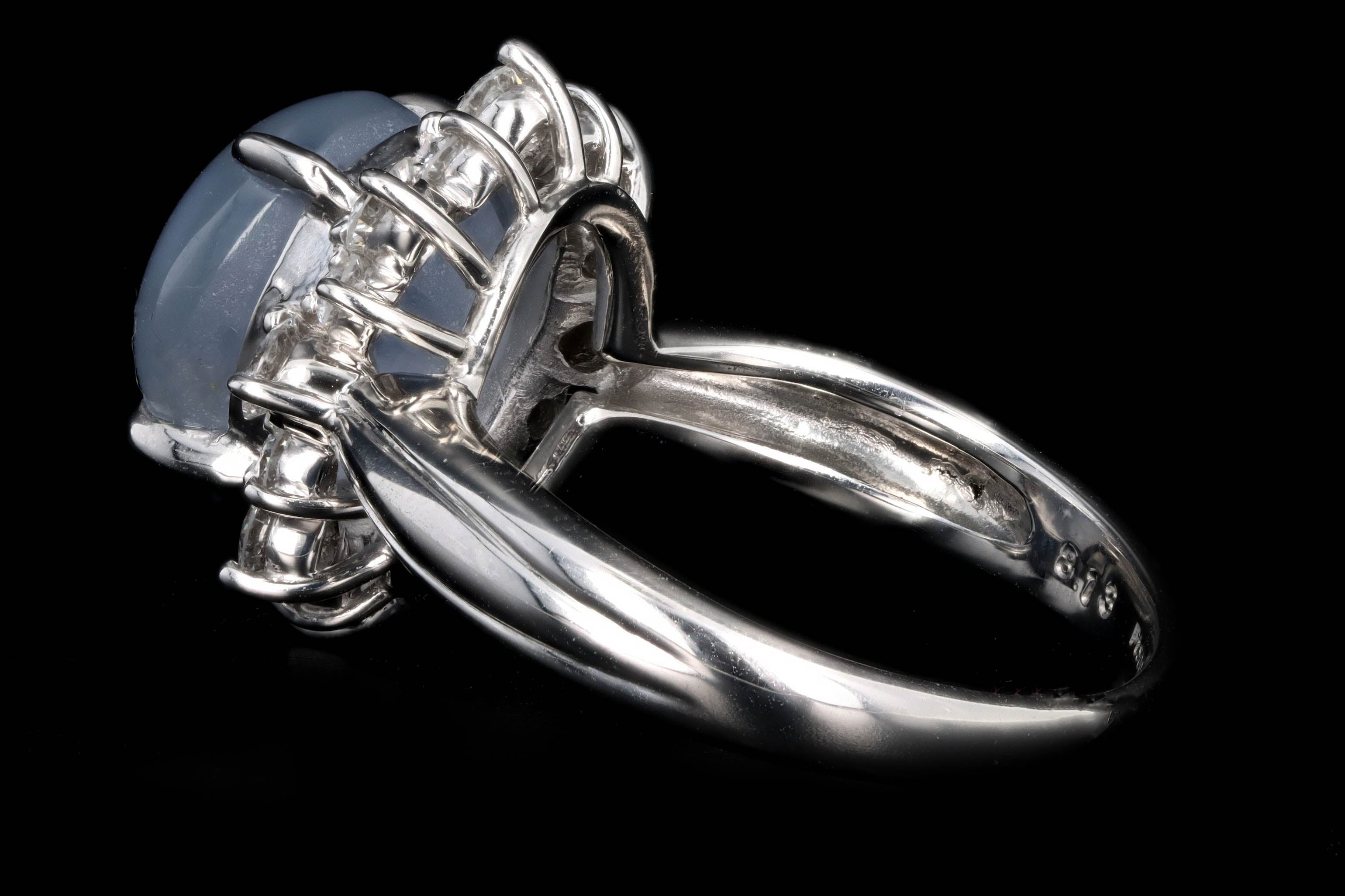 Retro Platinum 8.13 Carat Natural Star Sapphire & Diamond Halo Ring - Queen May