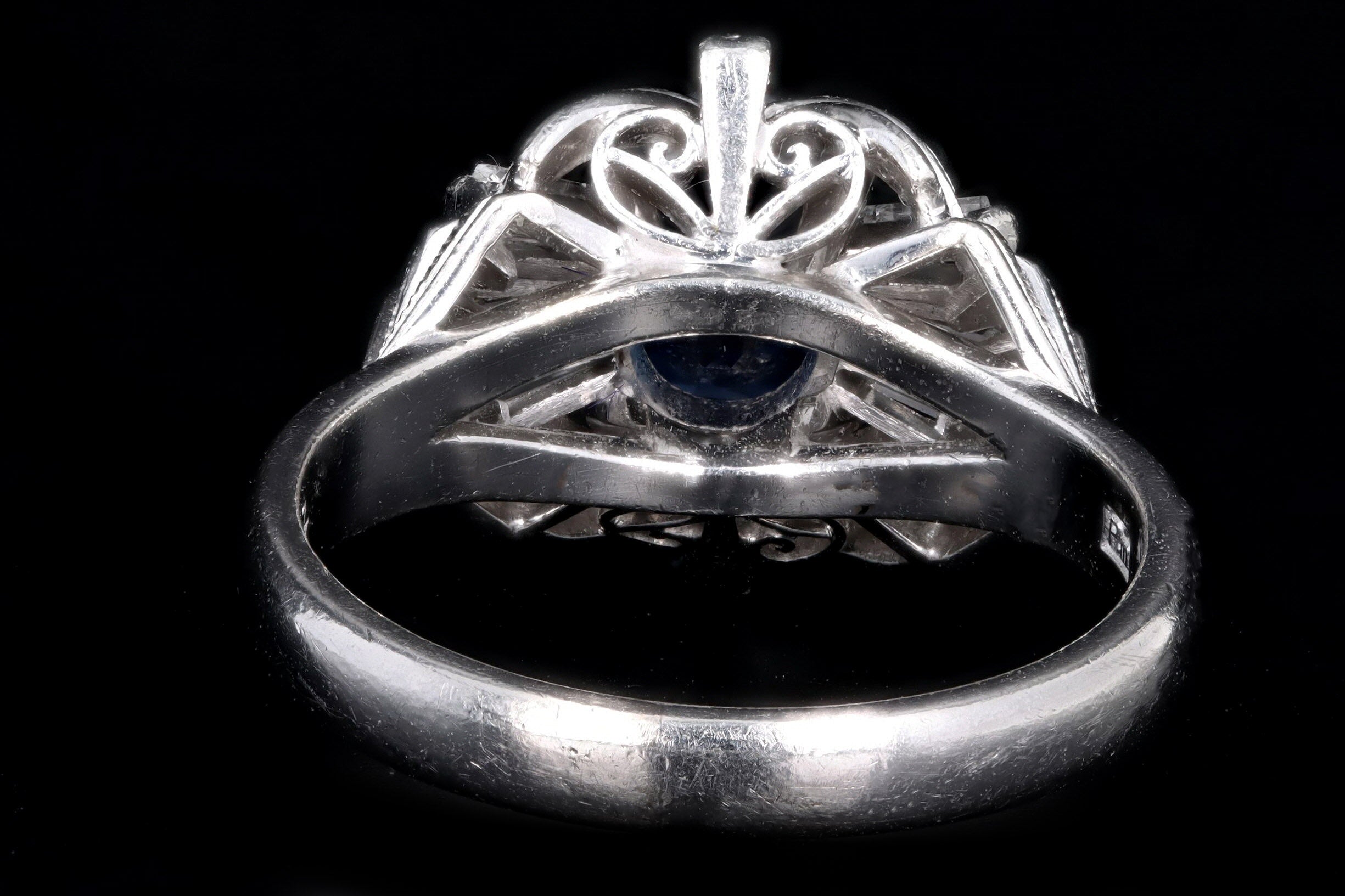Retro Platinum 1.07 Carat Oval Natural Sapphire & Diamond Fan Ring - Queen May