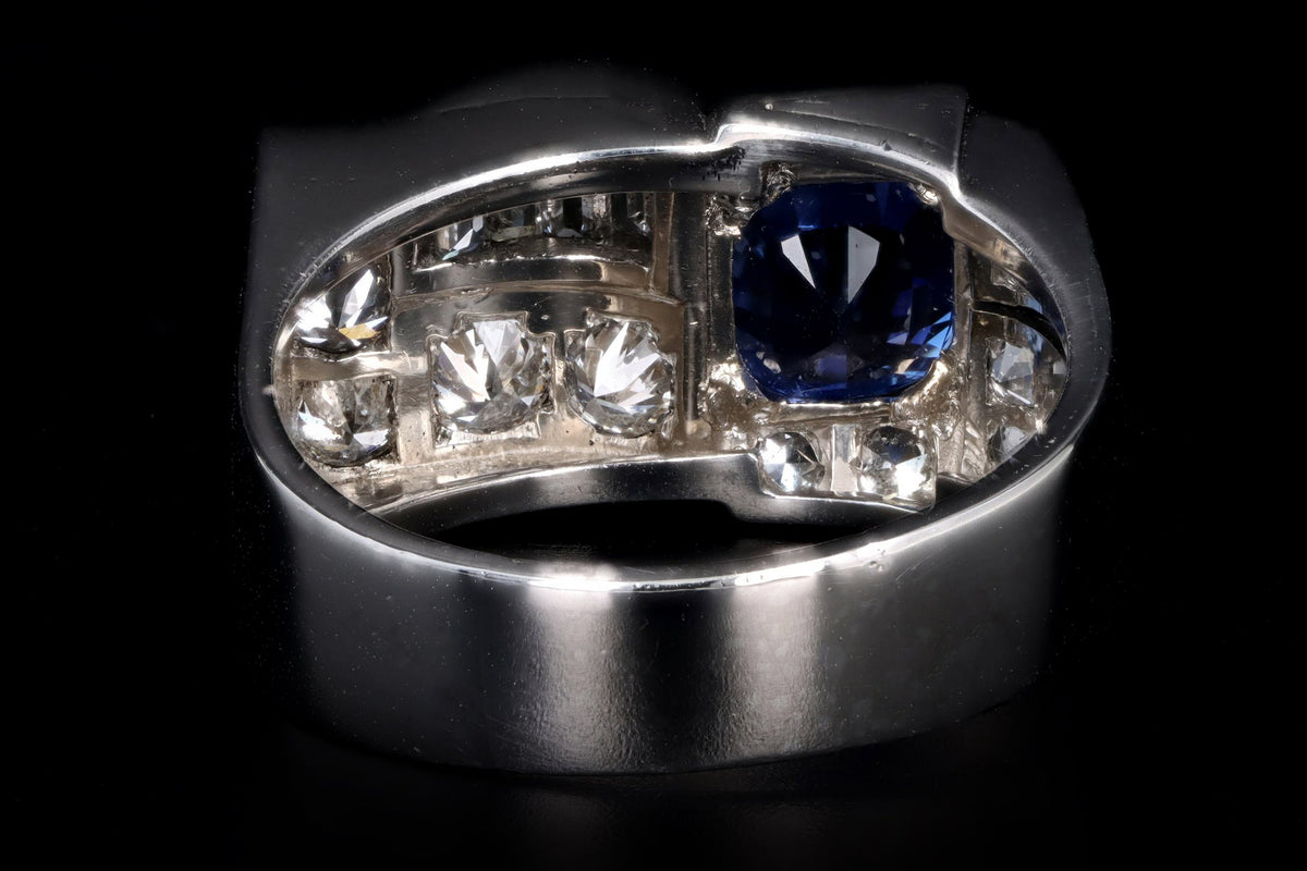 Art Deco Platinum 2.0 Carat Cushion Cut Natural Sapphire & Diamond Ring - Queen May