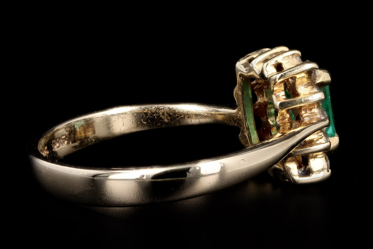 14K Yellow Gold .45 Carat Natural Emerald & Diamond Halo Ring - Queen May