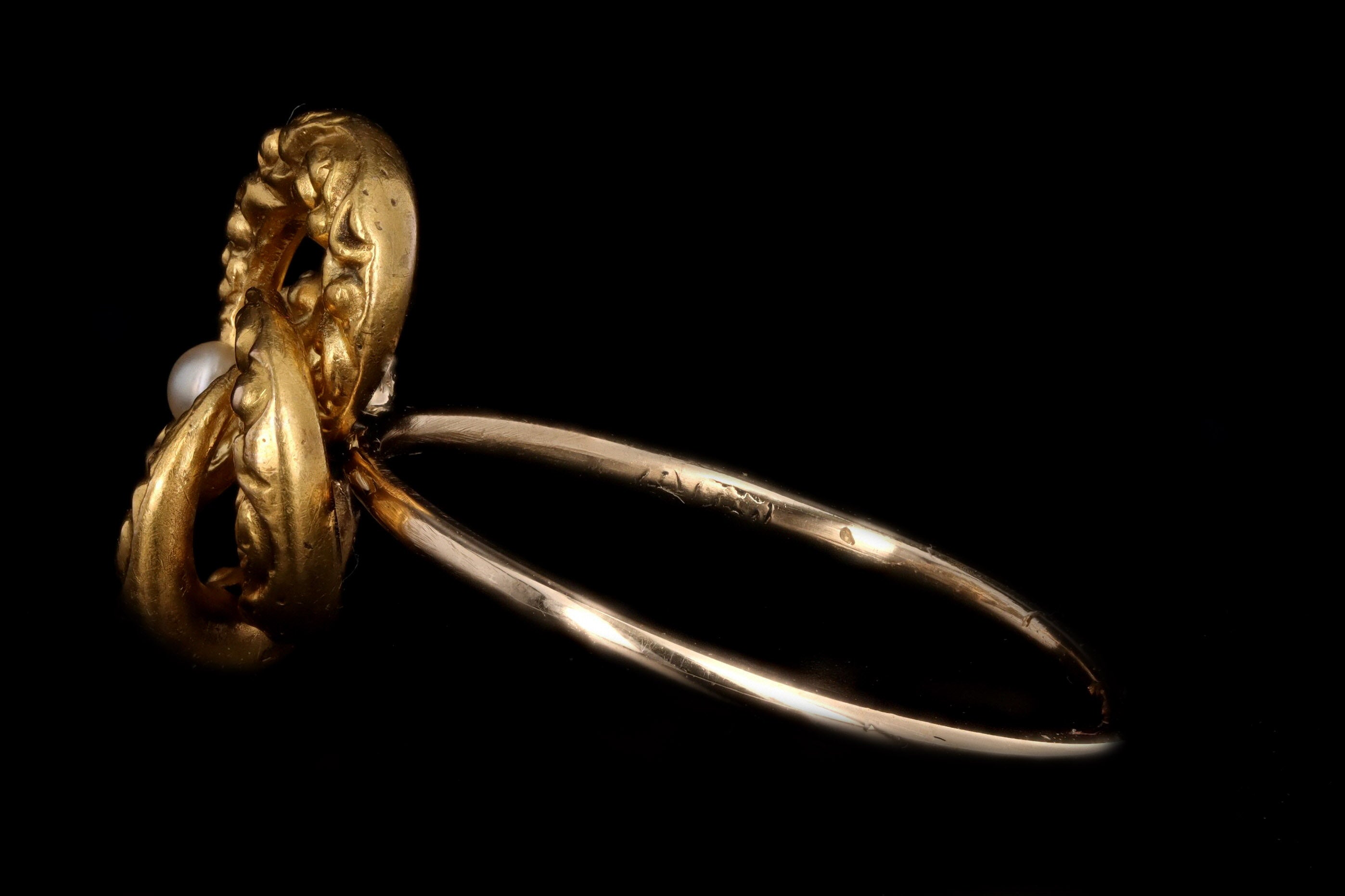 Art Nouveau 14K Yellow Gold Seed Pearl Stick Pin Conversion Ring - Queen May