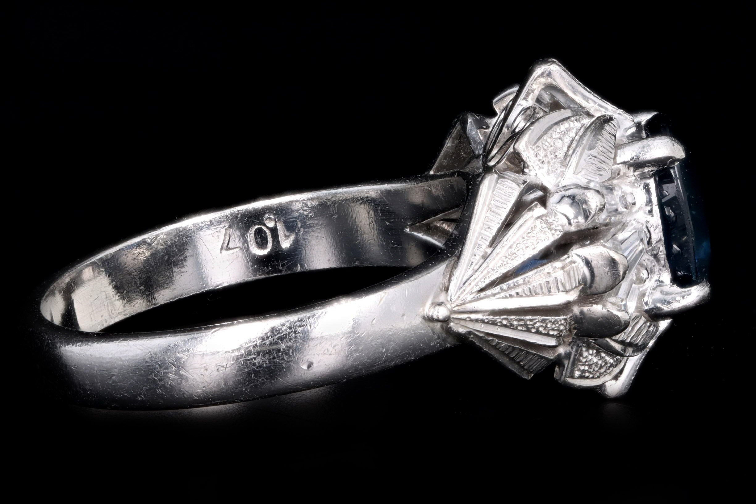 Retro Platinum 1.07 Carat Oval Natural Sapphire & Diamond Fan Ring - Queen May