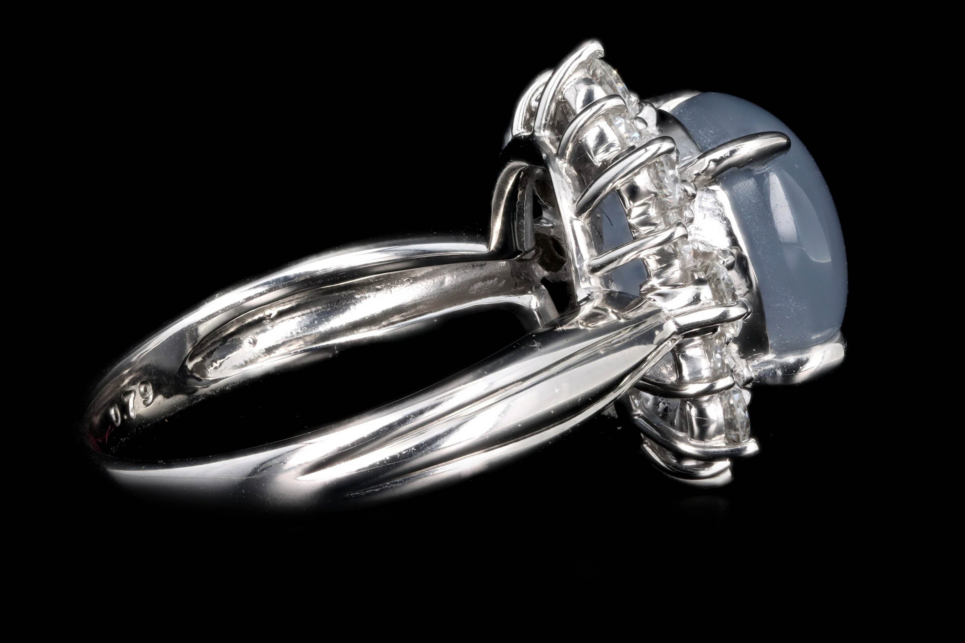 Retro Platinum 8.13 Carat Natural Star Sapphire & Diamond Halo Ring - Queen May