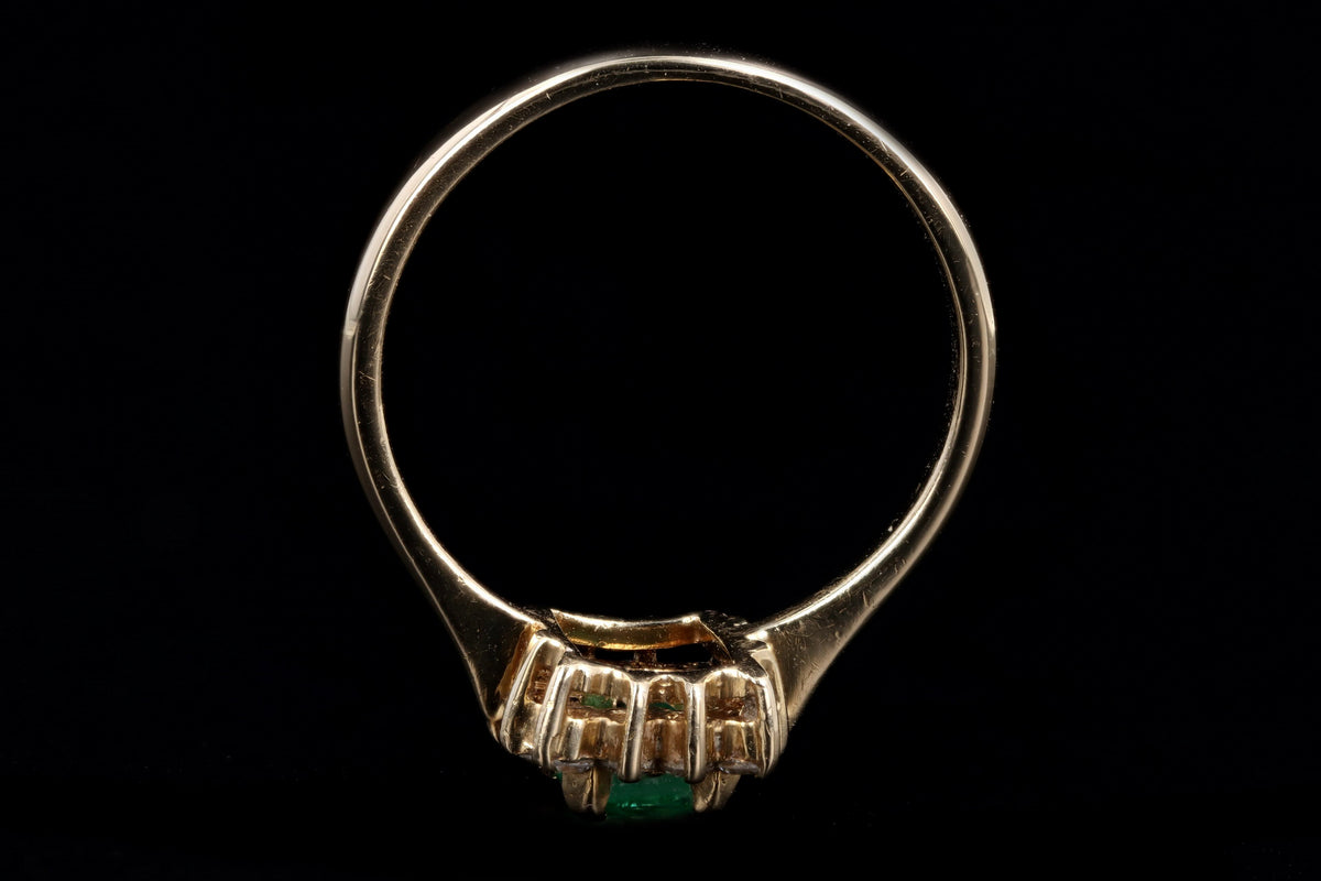14K Yellow Gold .45 Carat Natural Emerald & Diamond Halo Ring - Queen May
