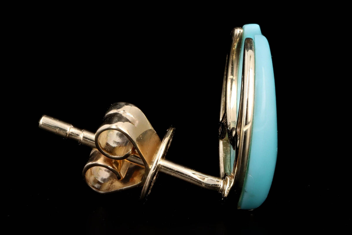 14K Yellow Gold Turquoise & Diamond Crescent Stud Earrings - Queen May