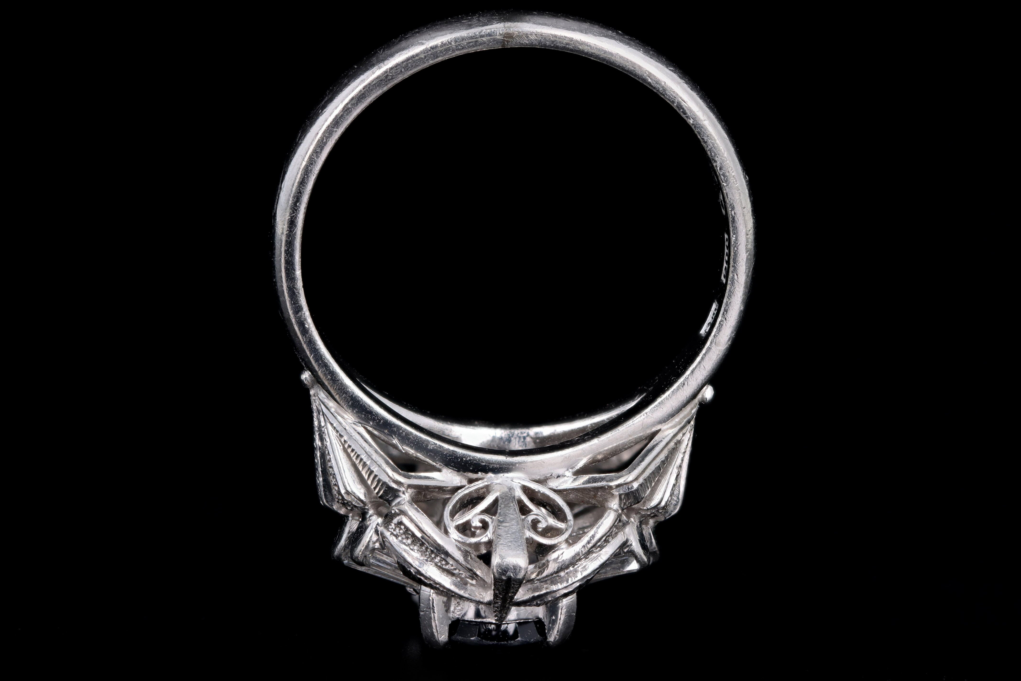Retro Platinum 1.07 Carat Oval Natural Sapphire & Diamond Fan Ring - Queen May