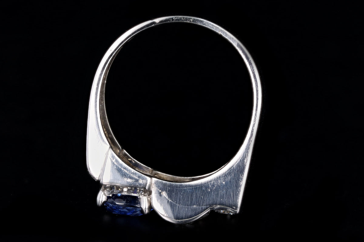 Art Deco Platinum 2.0 Carat Cushion Cut Natural Sapphire & Diamond Ring - Queen May