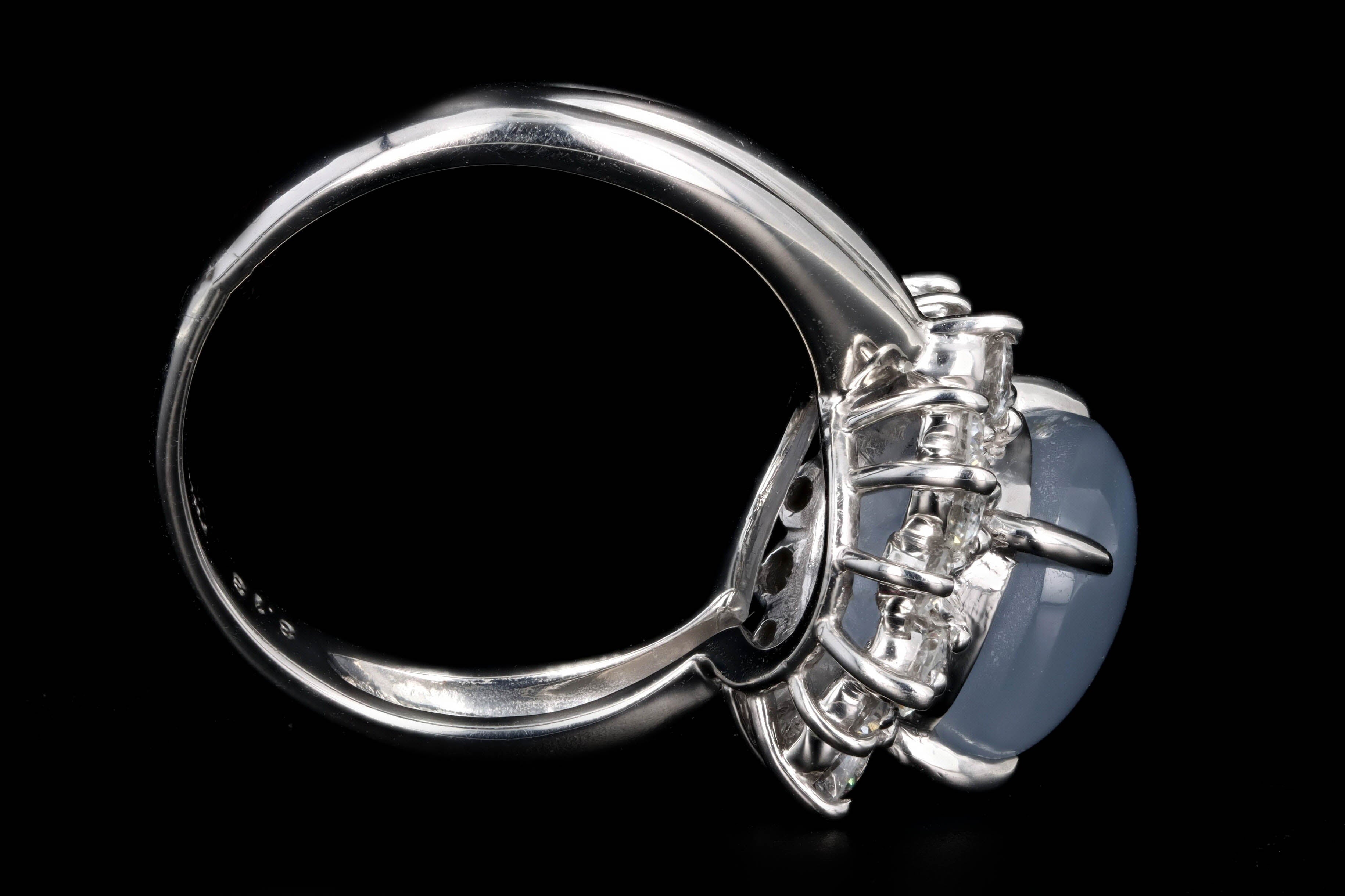 Retro Platinum 8.13 Carat Natural Star Sapphire & Diamond Halo Ring - Queen May