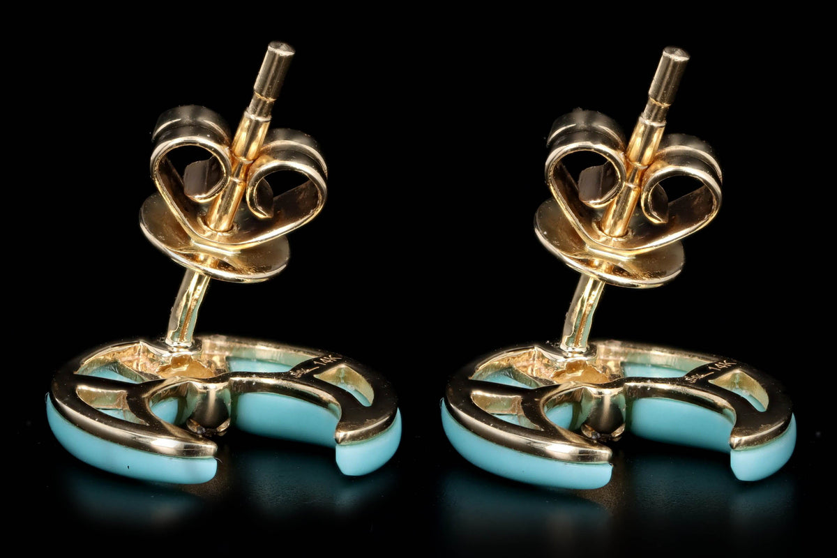 14K Yellow Gold Turquoise & Diamond Crescent Stud Earrings - Queen May