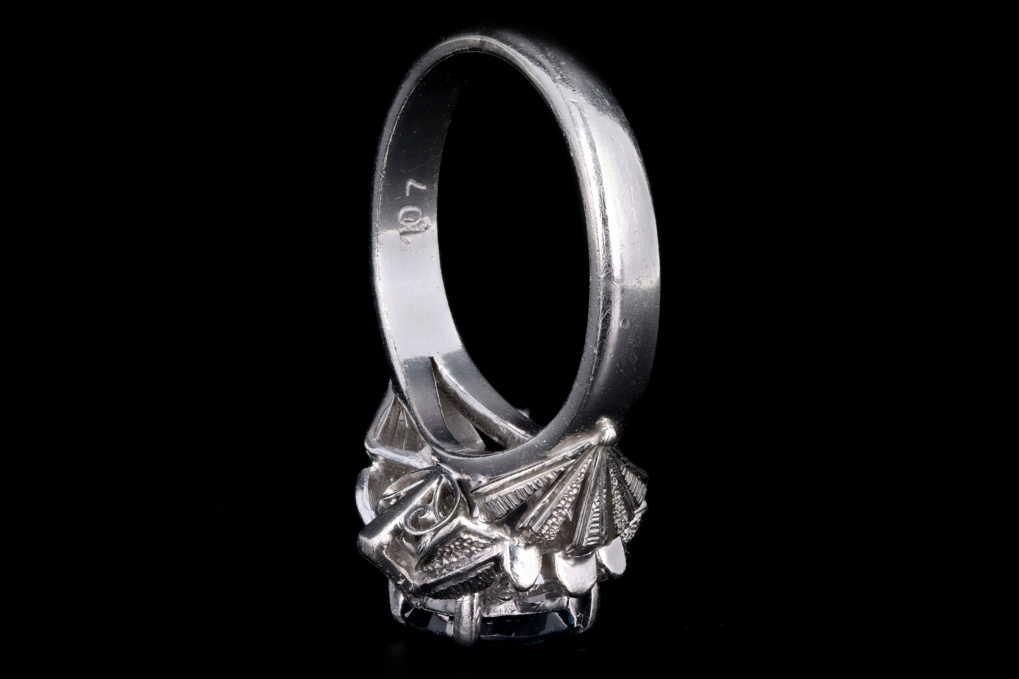 Retro Platinum 1.07 Carat Oval Natural Sapphire & Diamond Fan Ring - Queen May