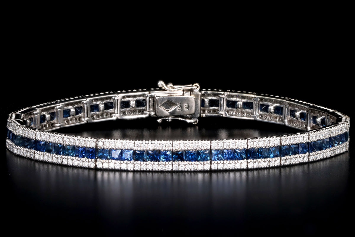 18K White Gold Natural Sapphire & Diamond Line Bracelet - Queen May