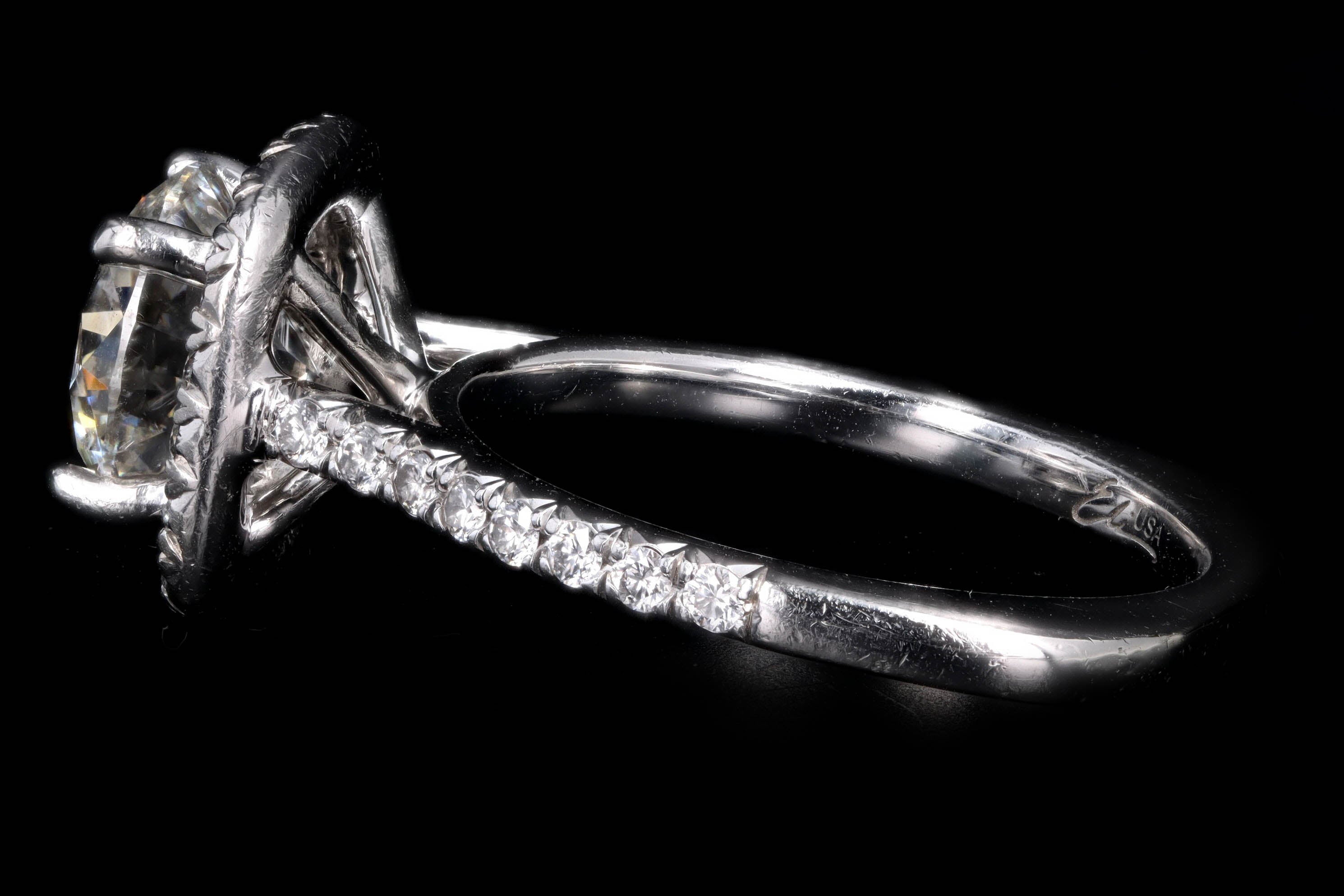 Platinum 2.12 Carat Round Brilliant Diamond Halo Engagement Ring GIA Certified - Queen May