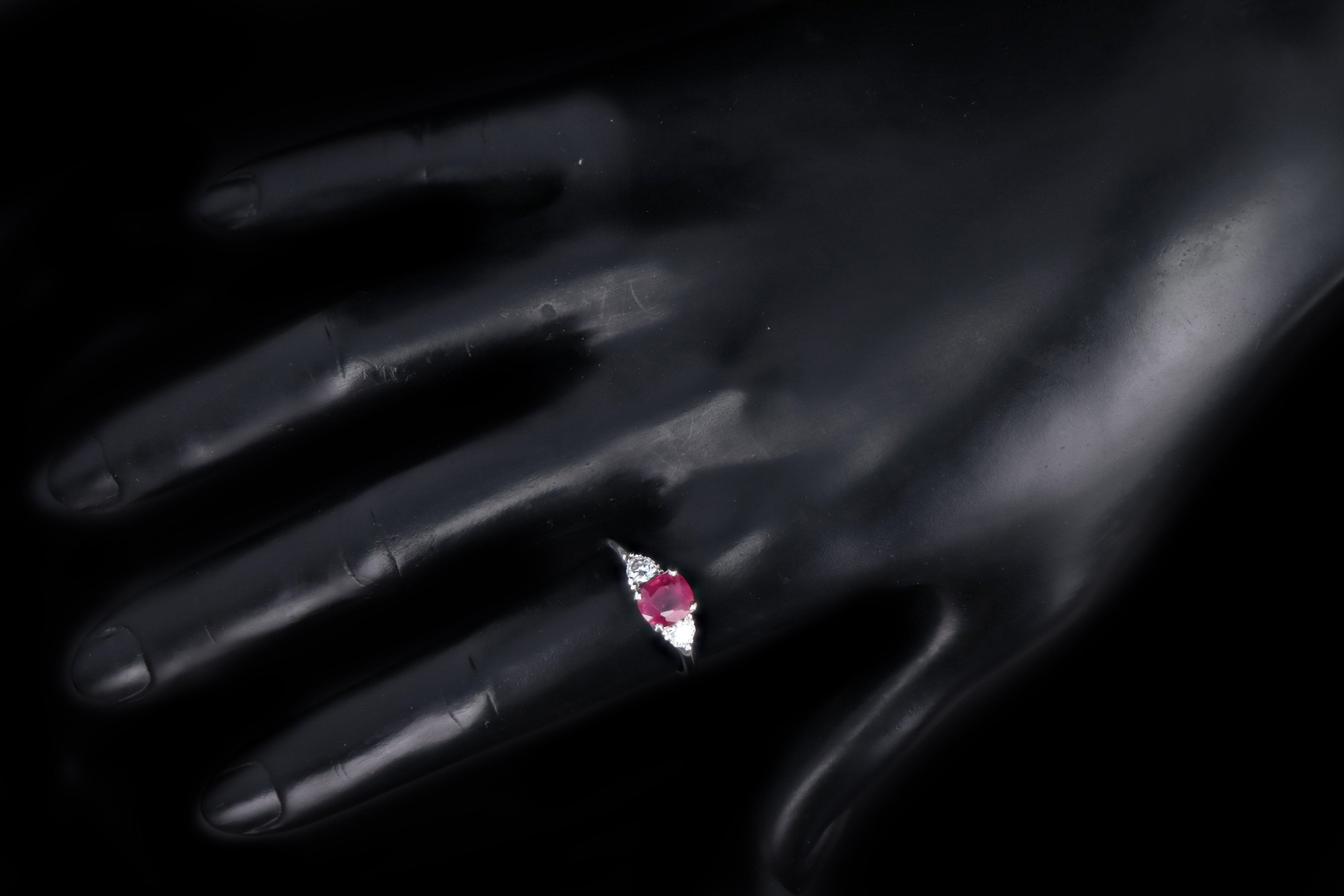 Platinum 1.45 Carat Cushion Cut Natural No Heat Burma Ruby Ring AGL Certified - Queen May