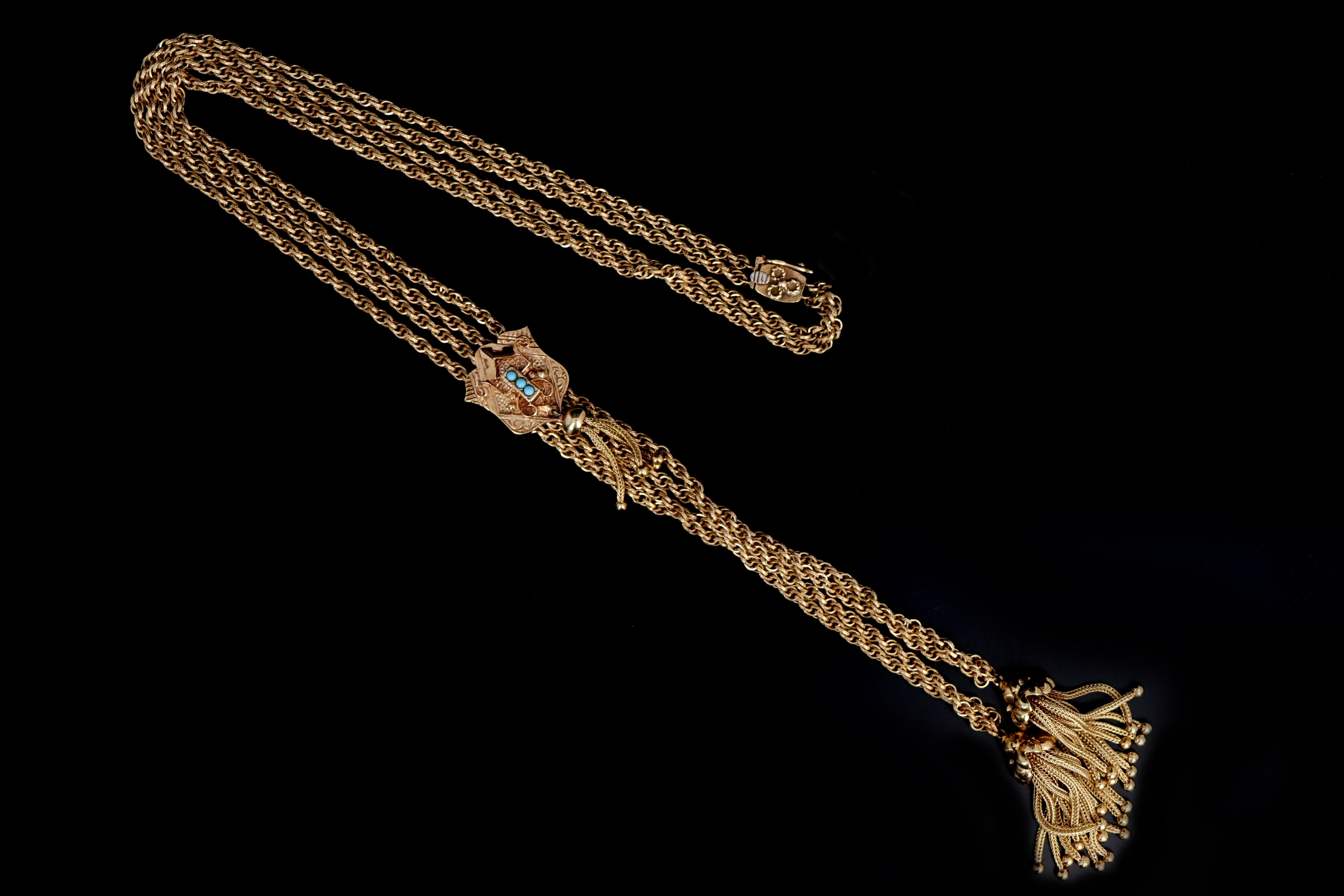 Victorian Revival 14K Yellow Gold Turquoise Lariat Necklace - Queen May