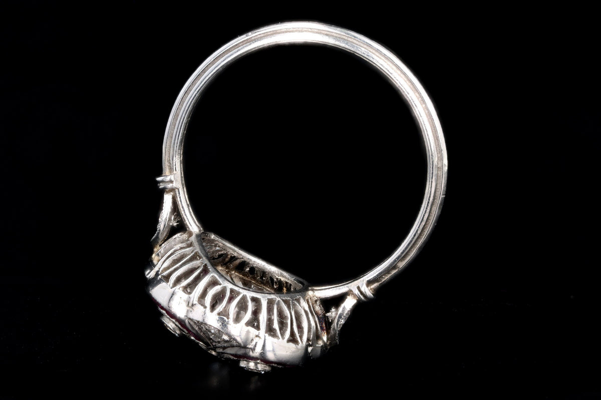 Art Deco Inspired Platinum Diamond & French Cut Natural Ruby Ring - Queen May