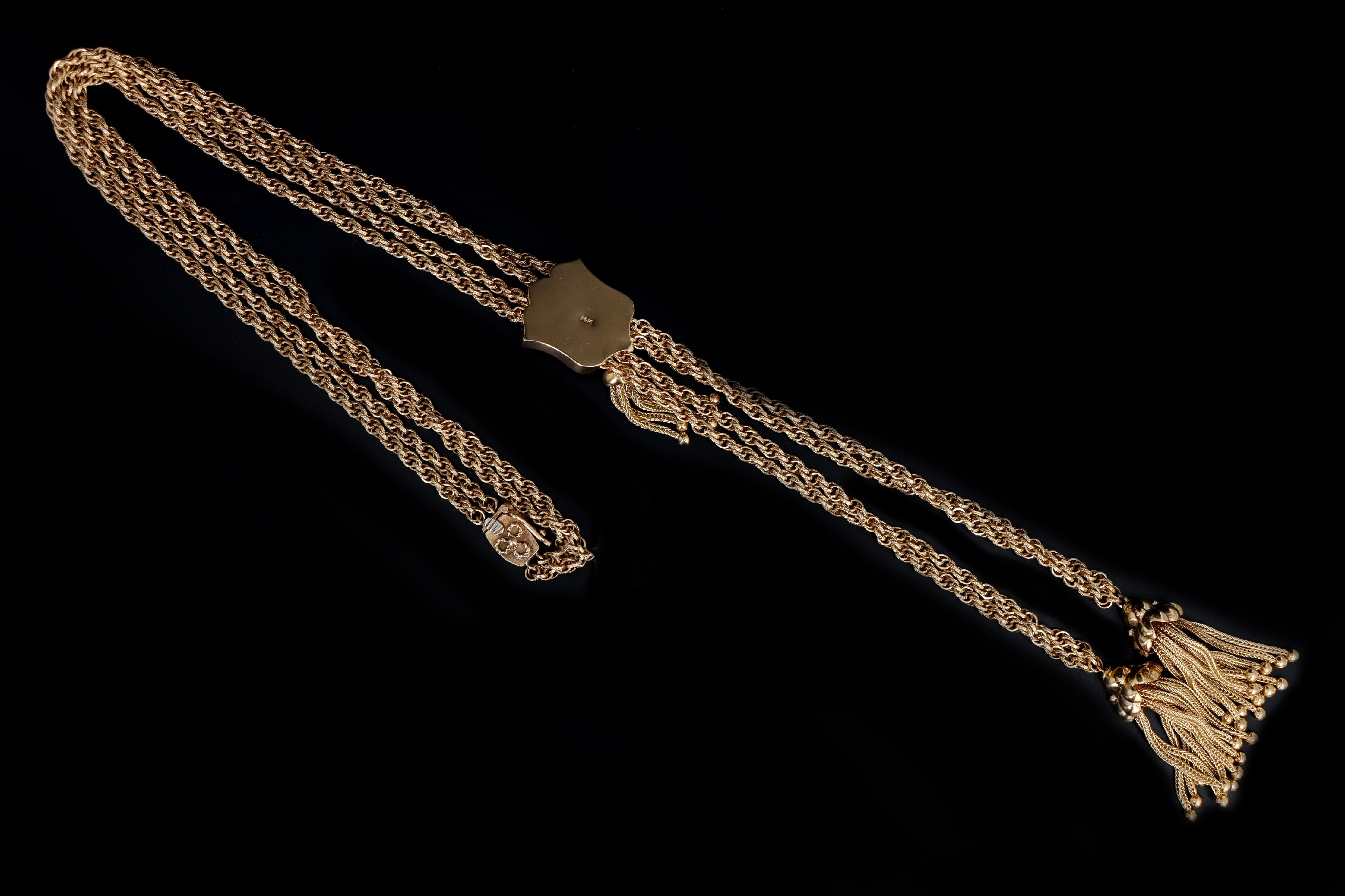 Victorian Revival 14K Yellow Gold Turquoise Lariat Necklace - Queen May