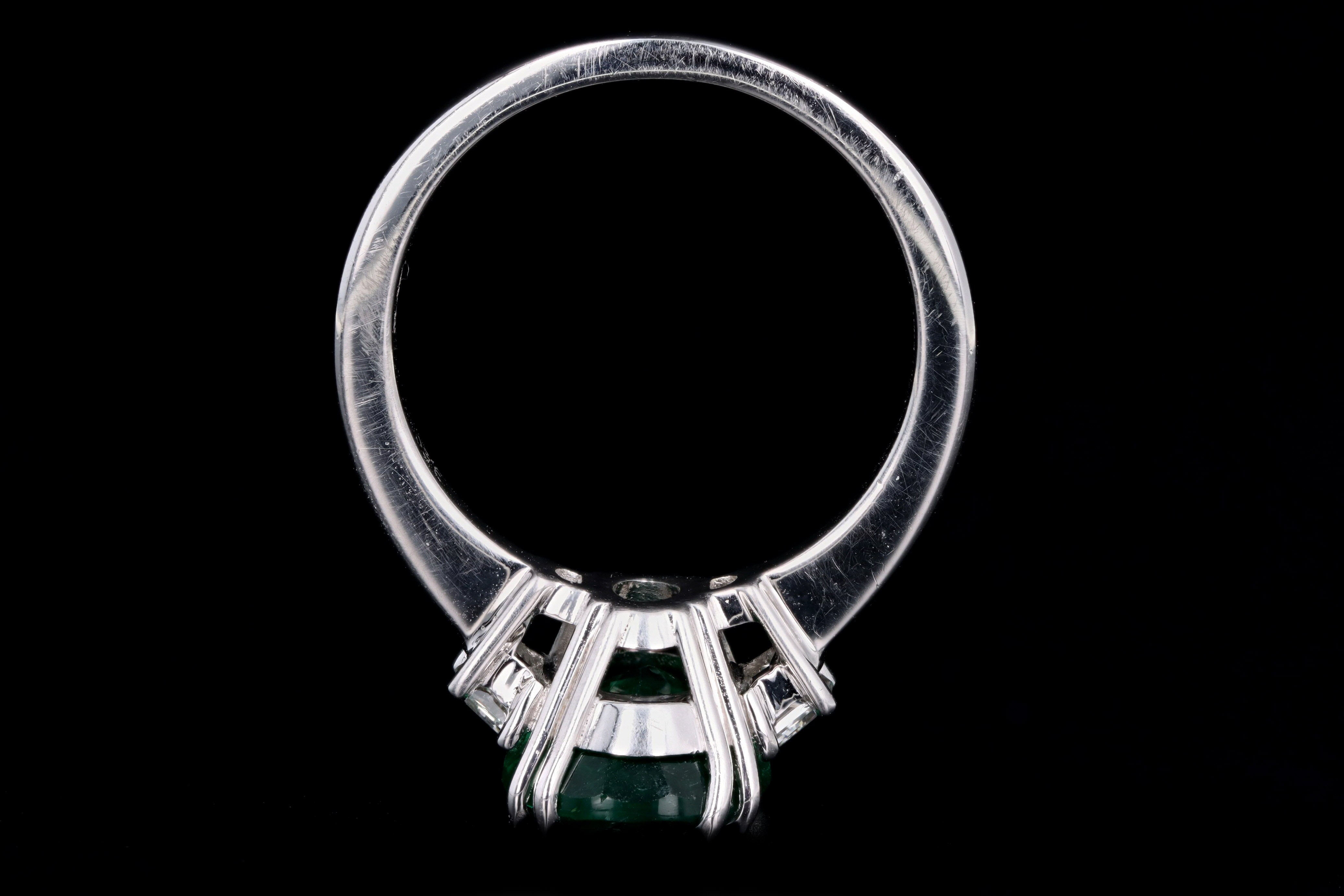Platinum 3.50 Carat Oval Natural Zambian Emerald & Diamond Ring - Queen May