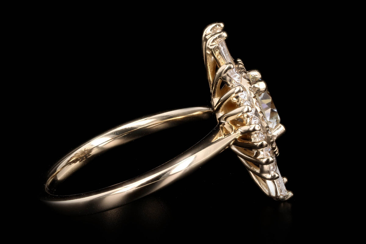 New 14K Yellow Gold 1.01 Carat Round Diamond Fan Engagement Ring - Queen May