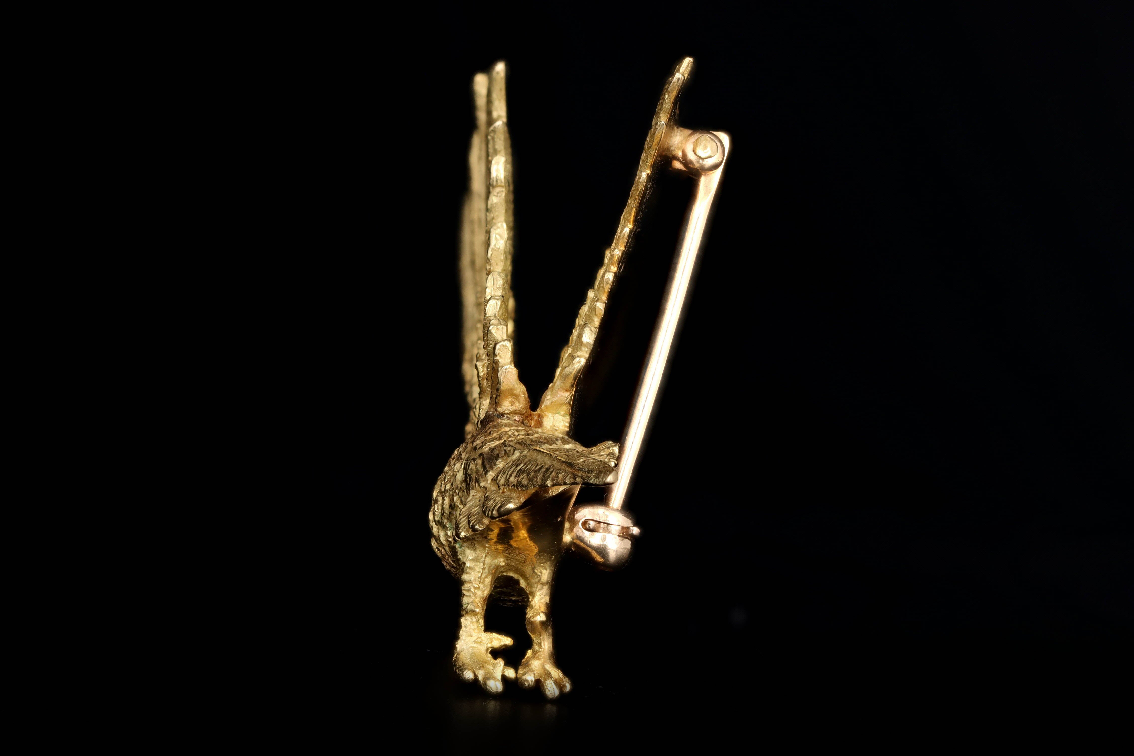 Vintage 18K Yellow Gold Pheasant Brooch - Queen May