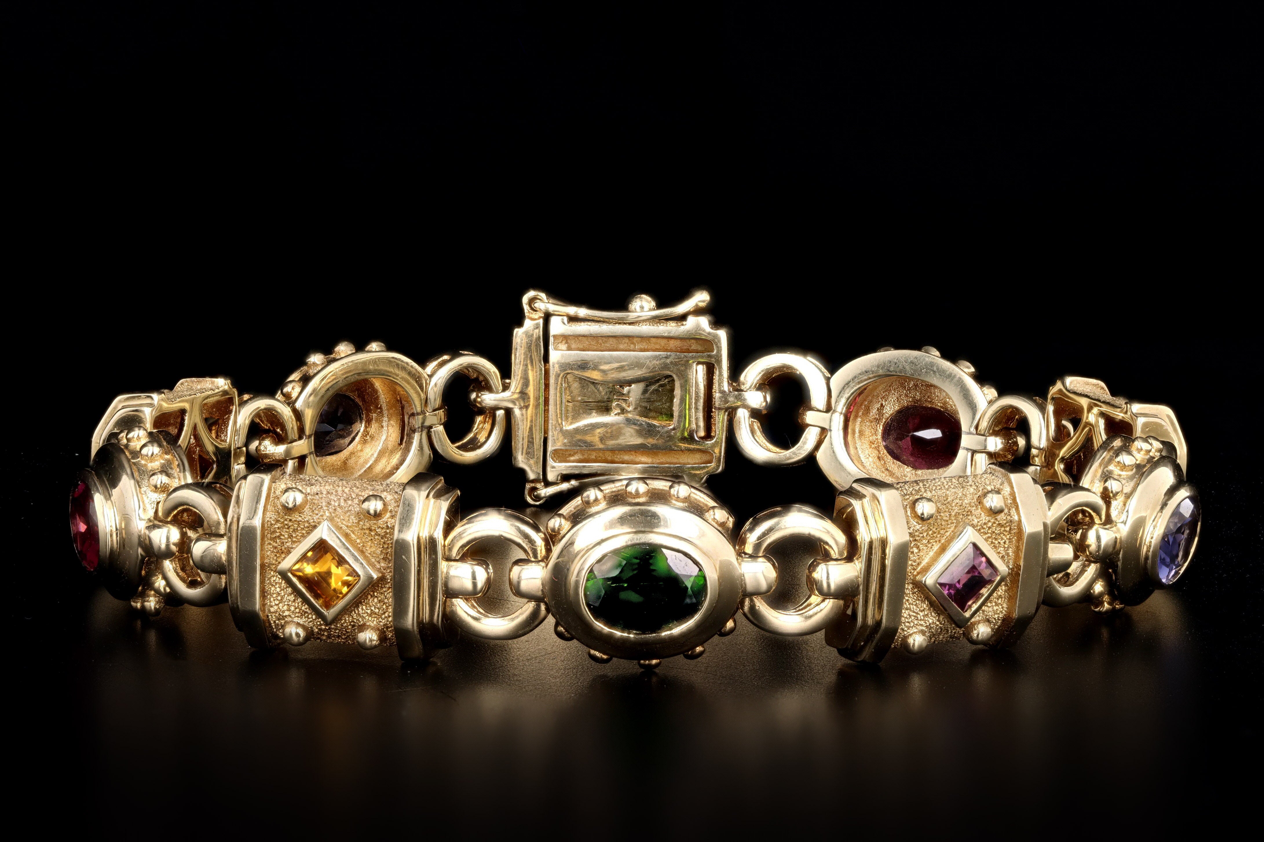 Vintage 14K Yellow Gold Multi Gem Link Bracelet - Queen May