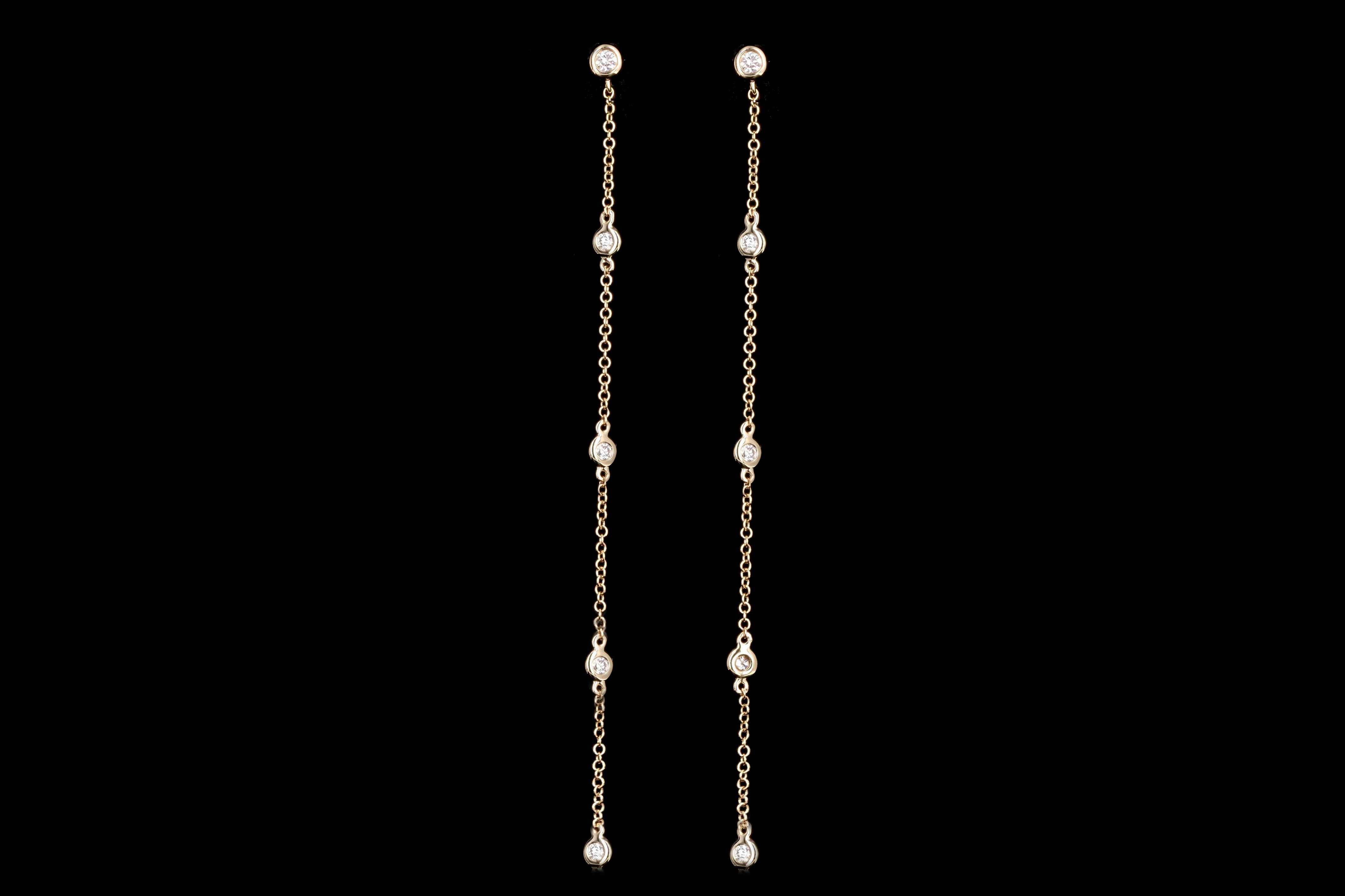 14K Gold .25 Carat Total Weight Round Diamond Bezel Station Earrings - Queen May