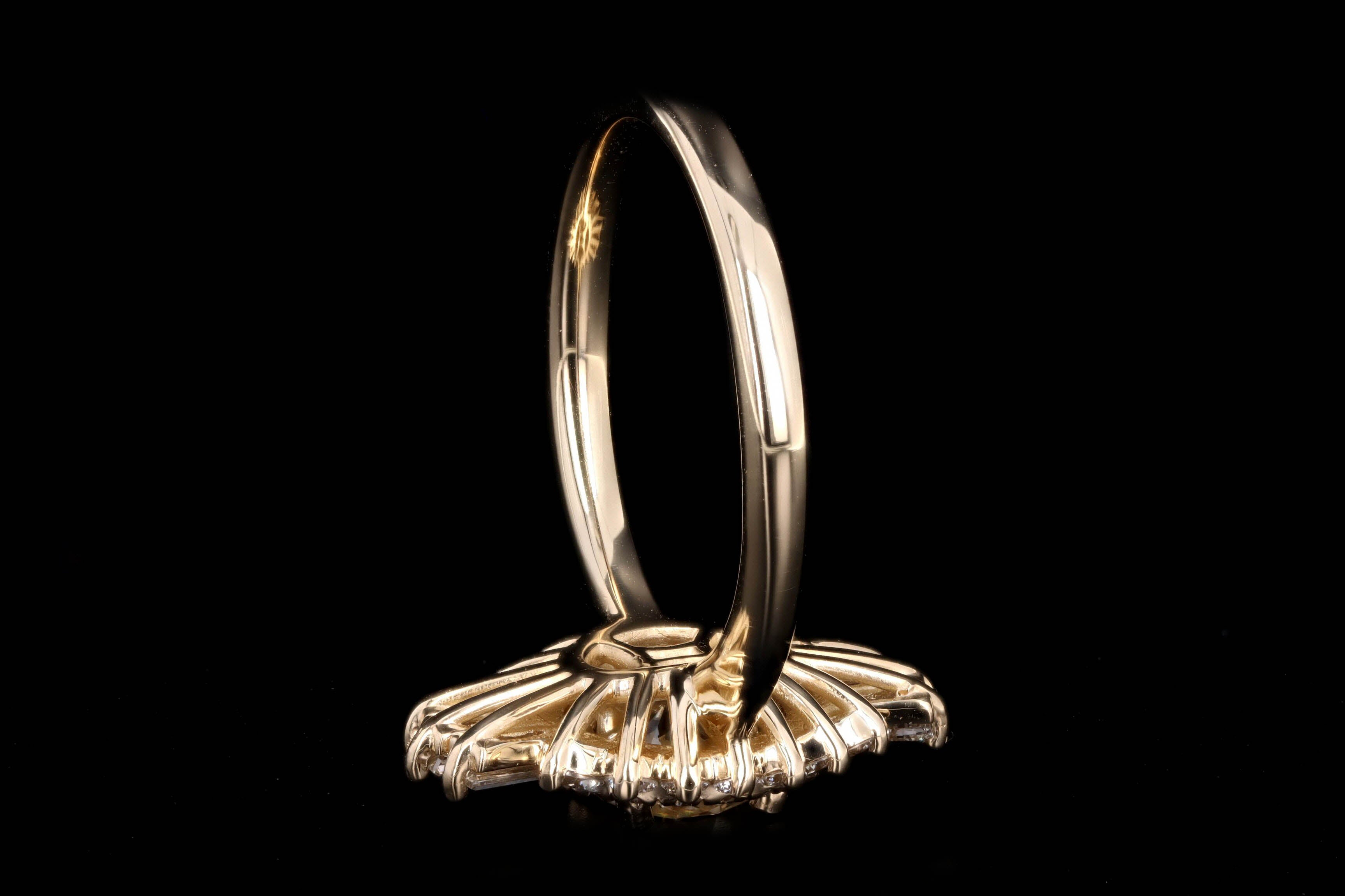 New 14K Yellow Gold 1.01 Carat Round Diamond Fan Engagement Ring - Queen May