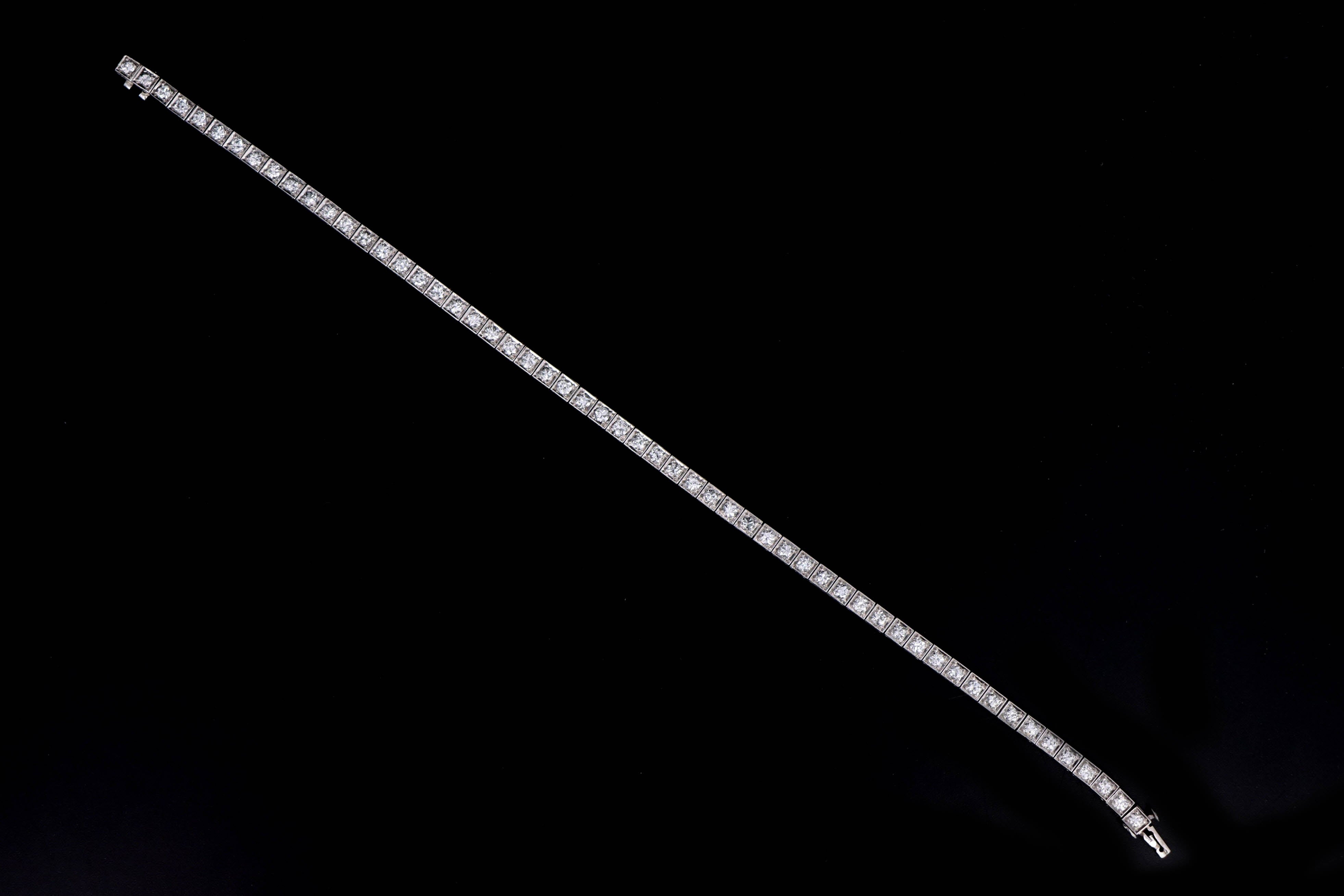 Art Deco Platinum 2.50 Carat Total Weight Old European Cut Diamond Tennis Bracelet - Queen May