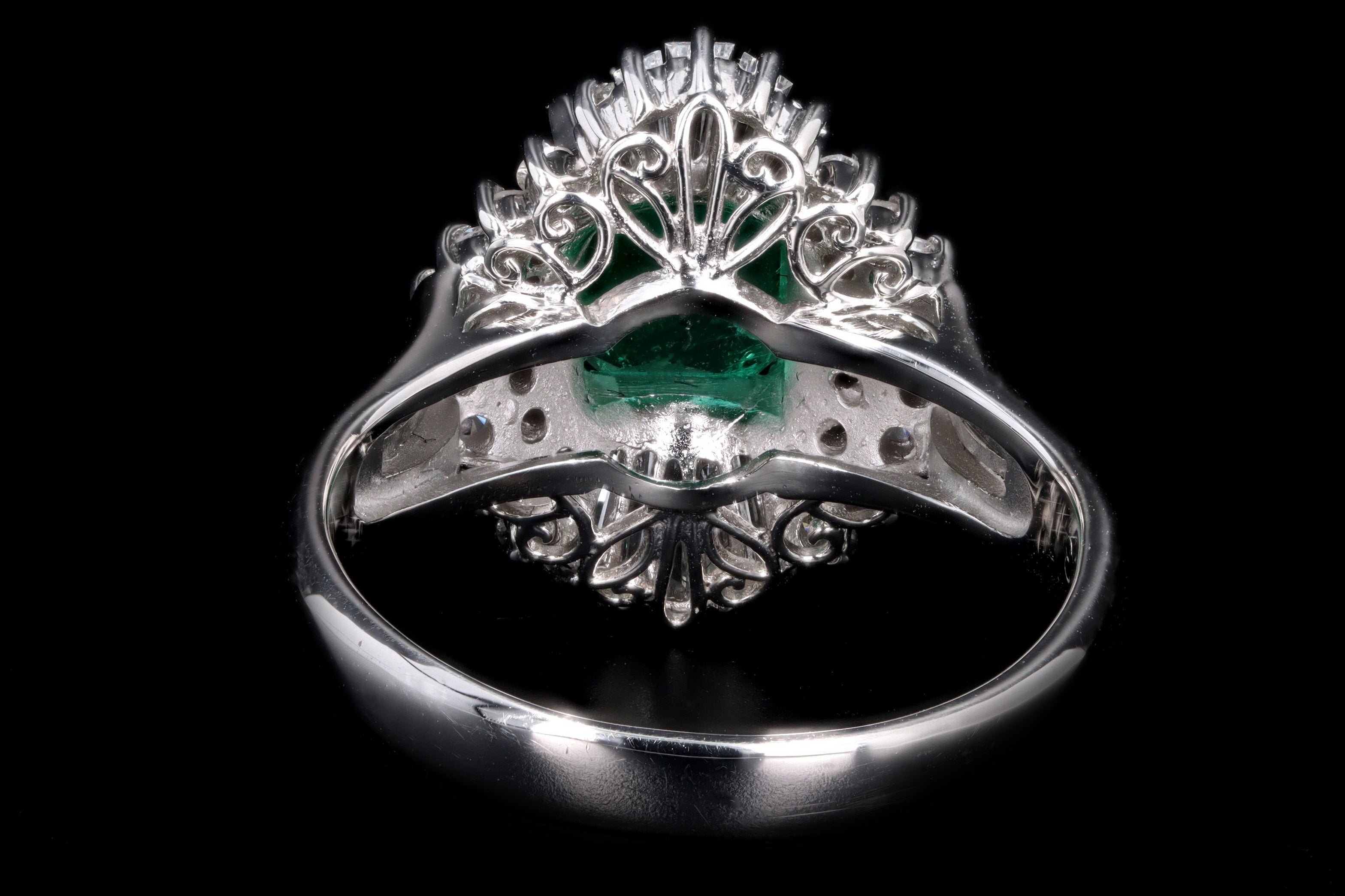 Retro Platinum 1.28 Carat Emerald & Diamond Fan Ring - Queen May