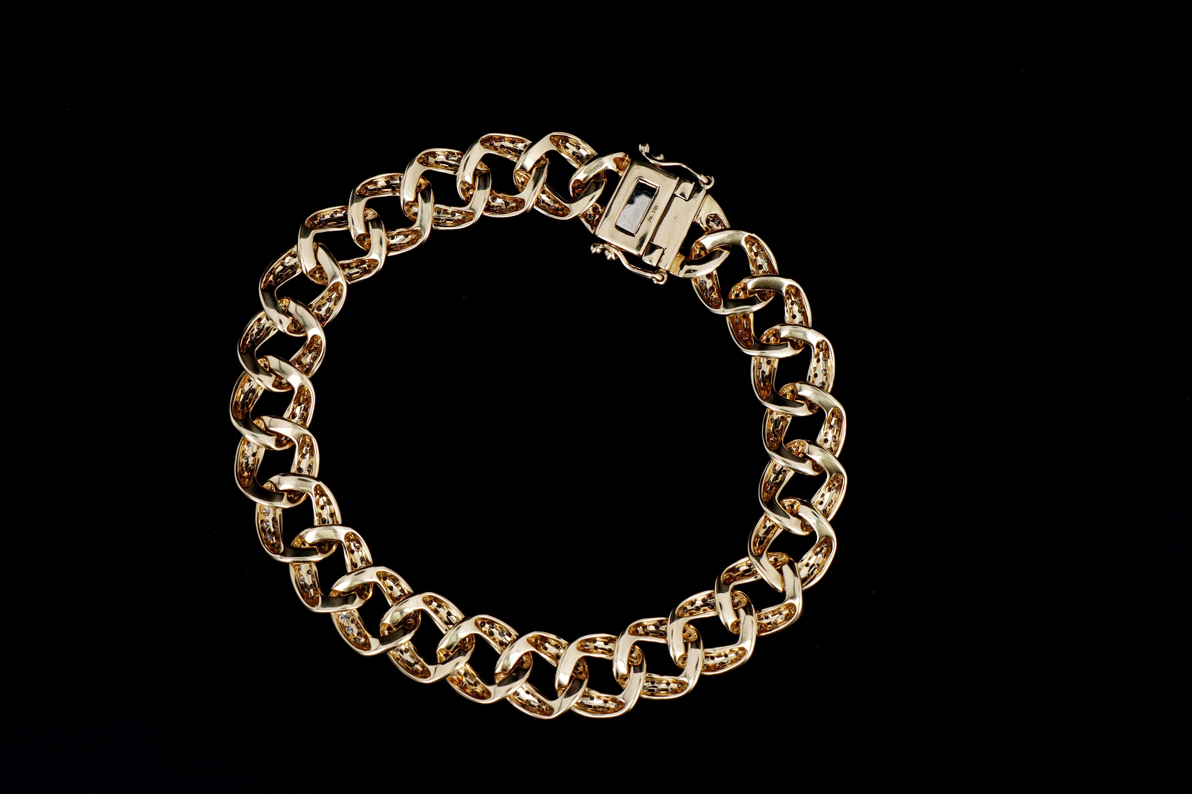 14K Yellow Gold 4.36 Carat Total Weight Diamond Pave Curb Link Bracelet - Queen May