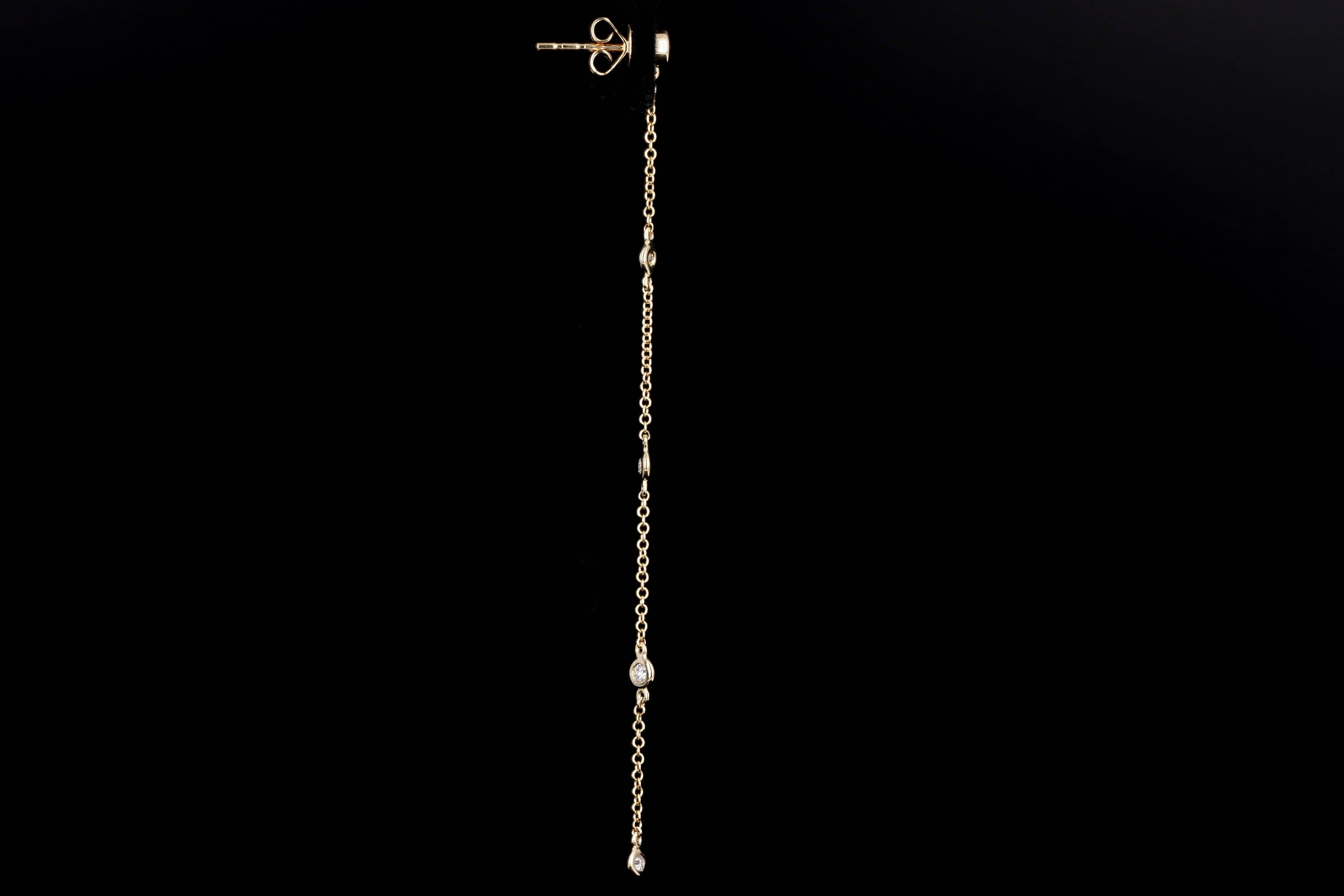 14K Gold .25 Carat Total Weight Round Diamond Bezel Station Earrings - Queen May