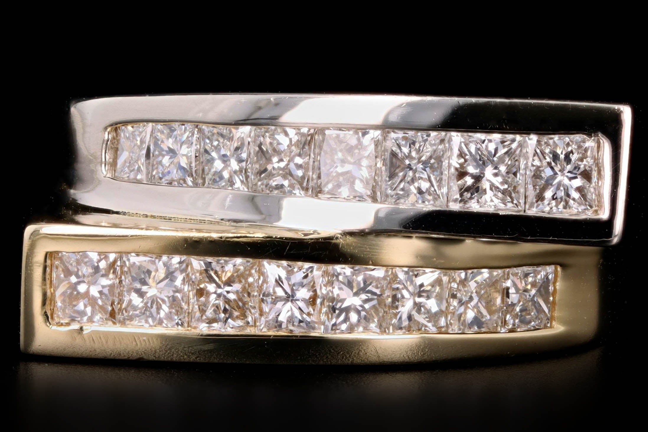 Modern Two Tone 18K Gold Princess Cut Diamond Band - Queen May