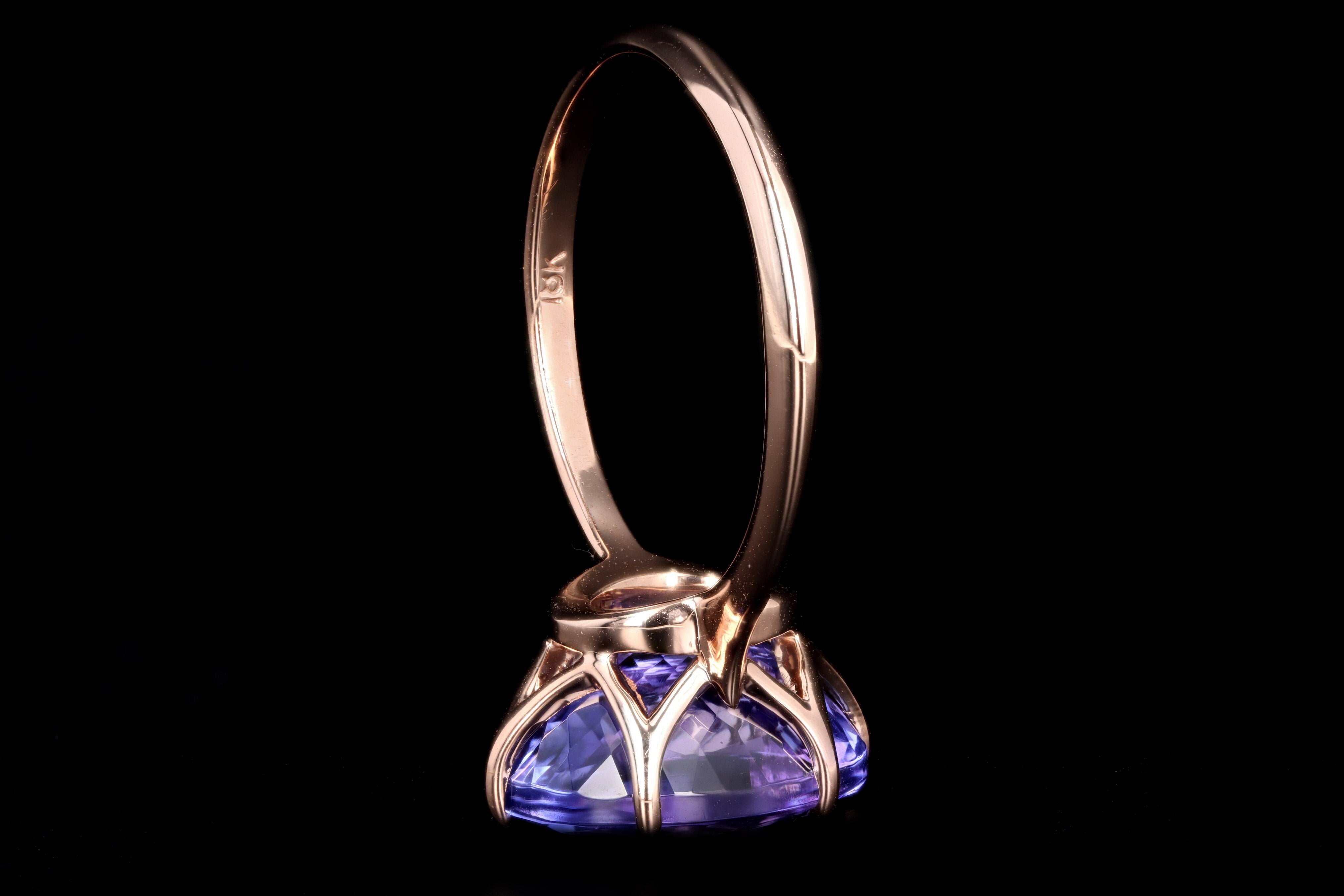 Vintage Inspired 18K Rose Gold 6.07 Carat Oval Tanzanite Ring - Queen May