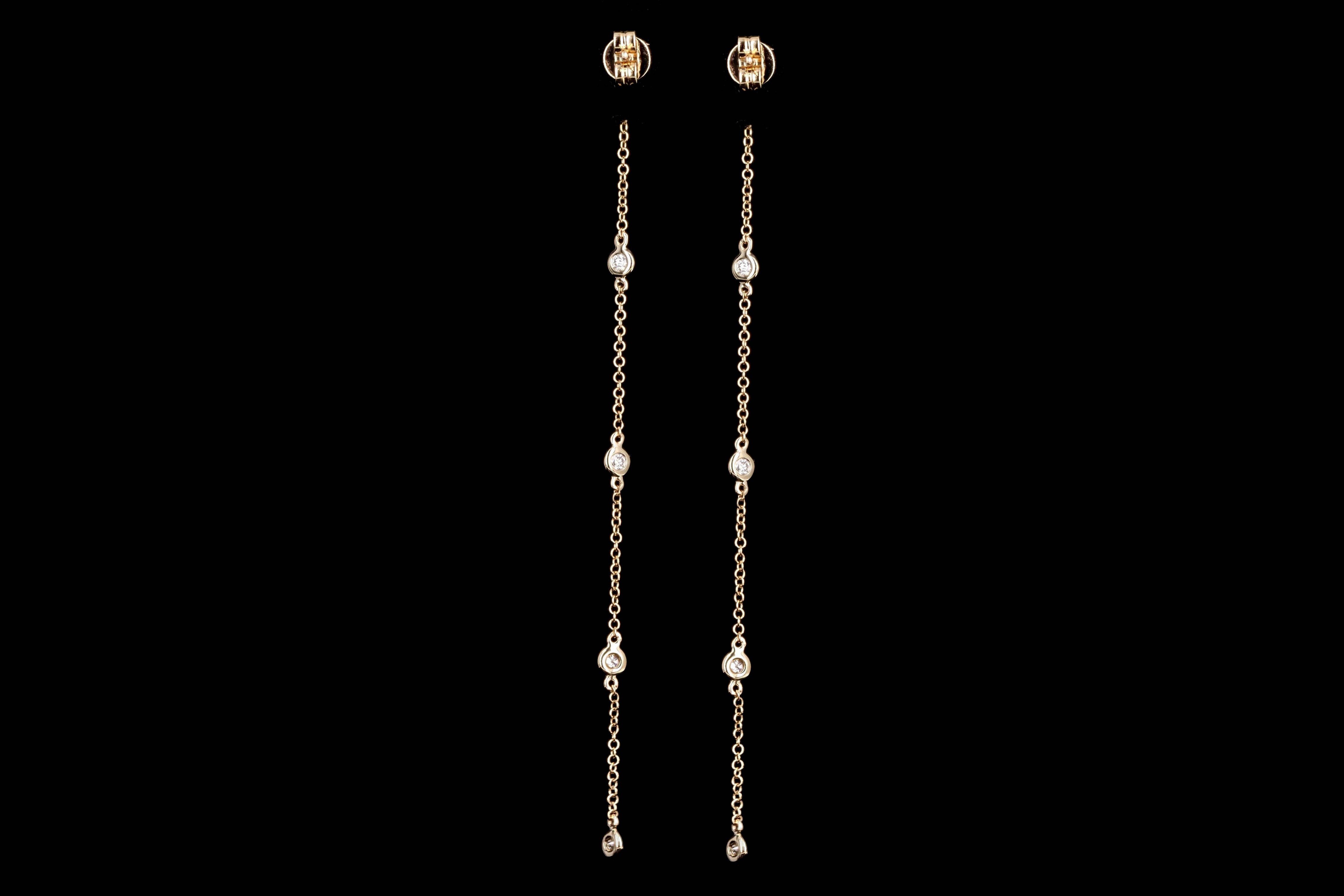 14K Gold .25 Carat Total Weight Round Diamond Bezel Station Earrings - Queen May