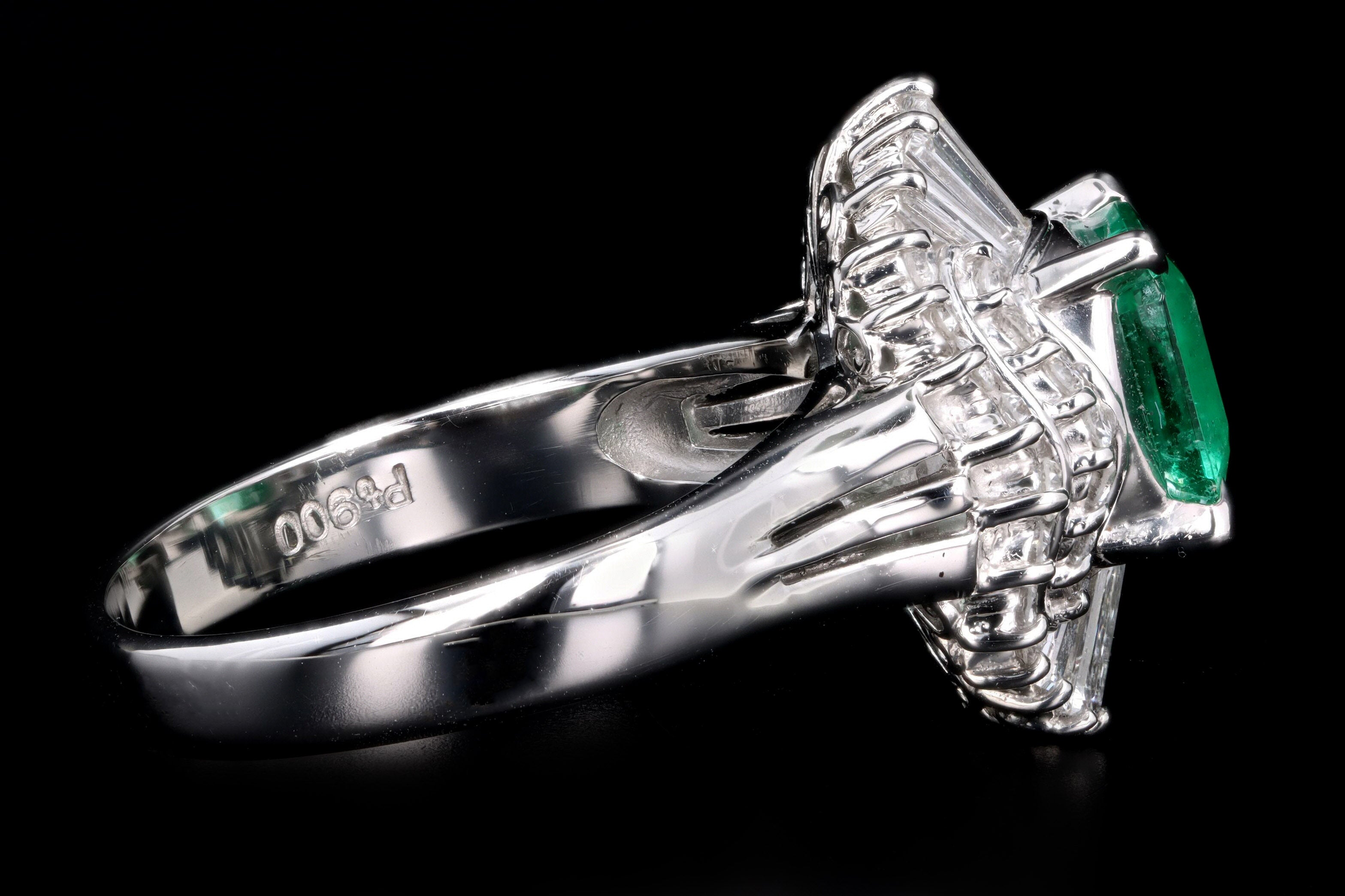 Retro Platinum 1.28 Carat Emerald & Diamond Fan Ring - Queen May