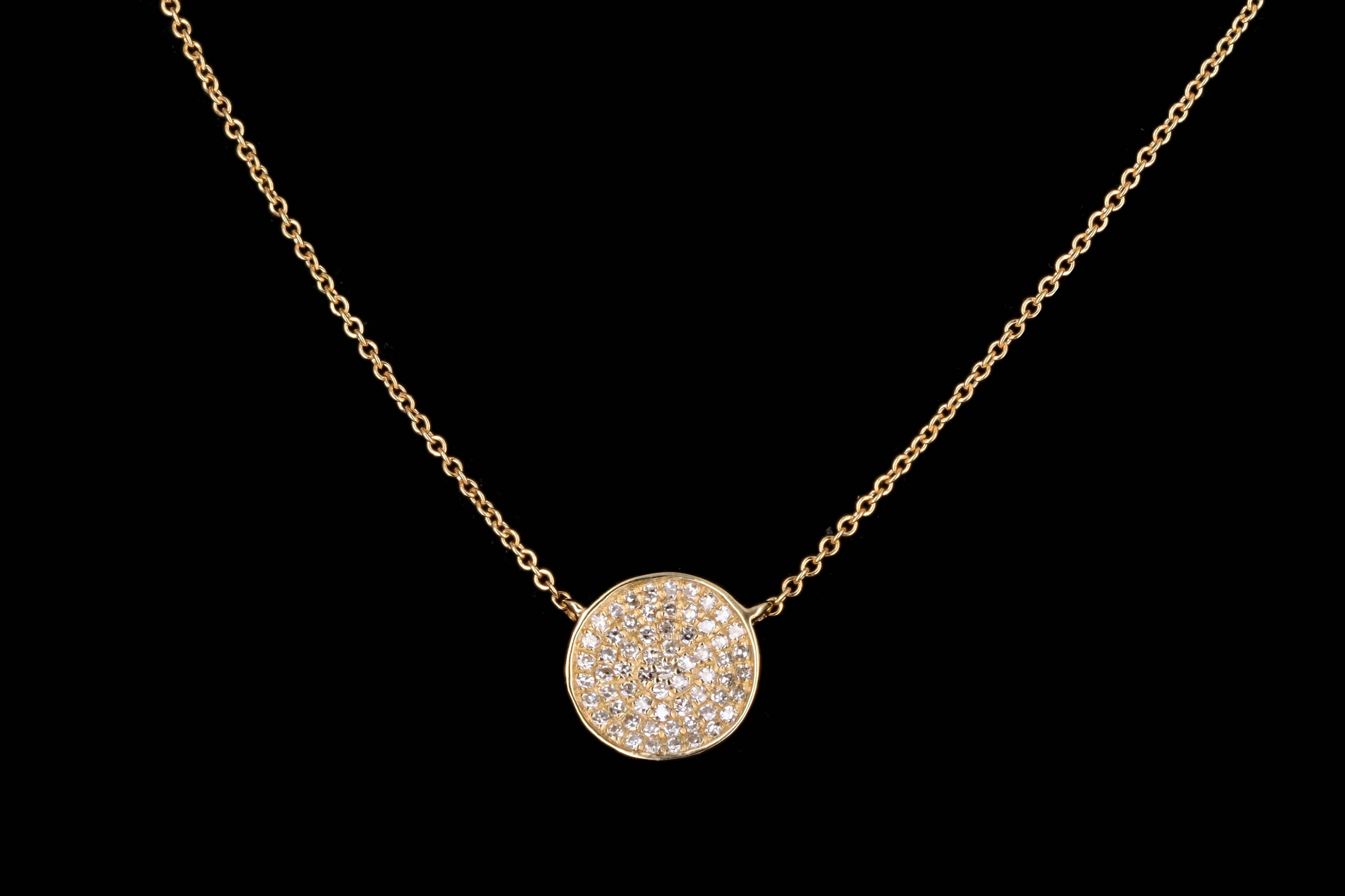 New 14K Gold .17 Carat Total Weight Diamond Pave Circle Necklace - Queen May
