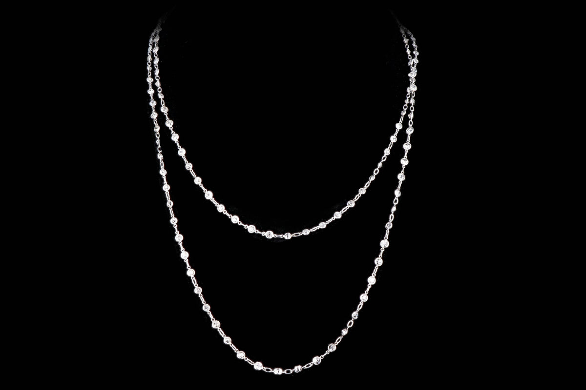 Art Deco Platinum 35 Carat Total Weight Old European Cut Diamond Necklace - Queen May